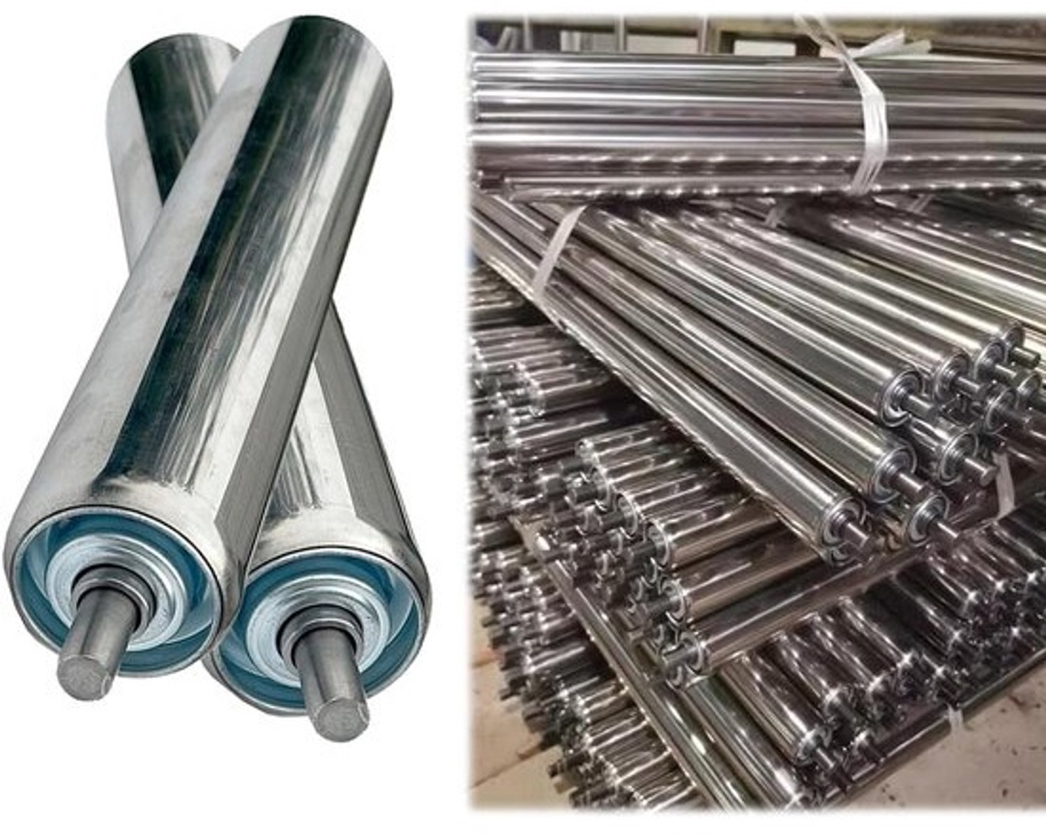 RVS-transportrol - Rollenband - Voor materiaalverplaatsing - Montage met ingedrukte veer - L 400MM - Zilver