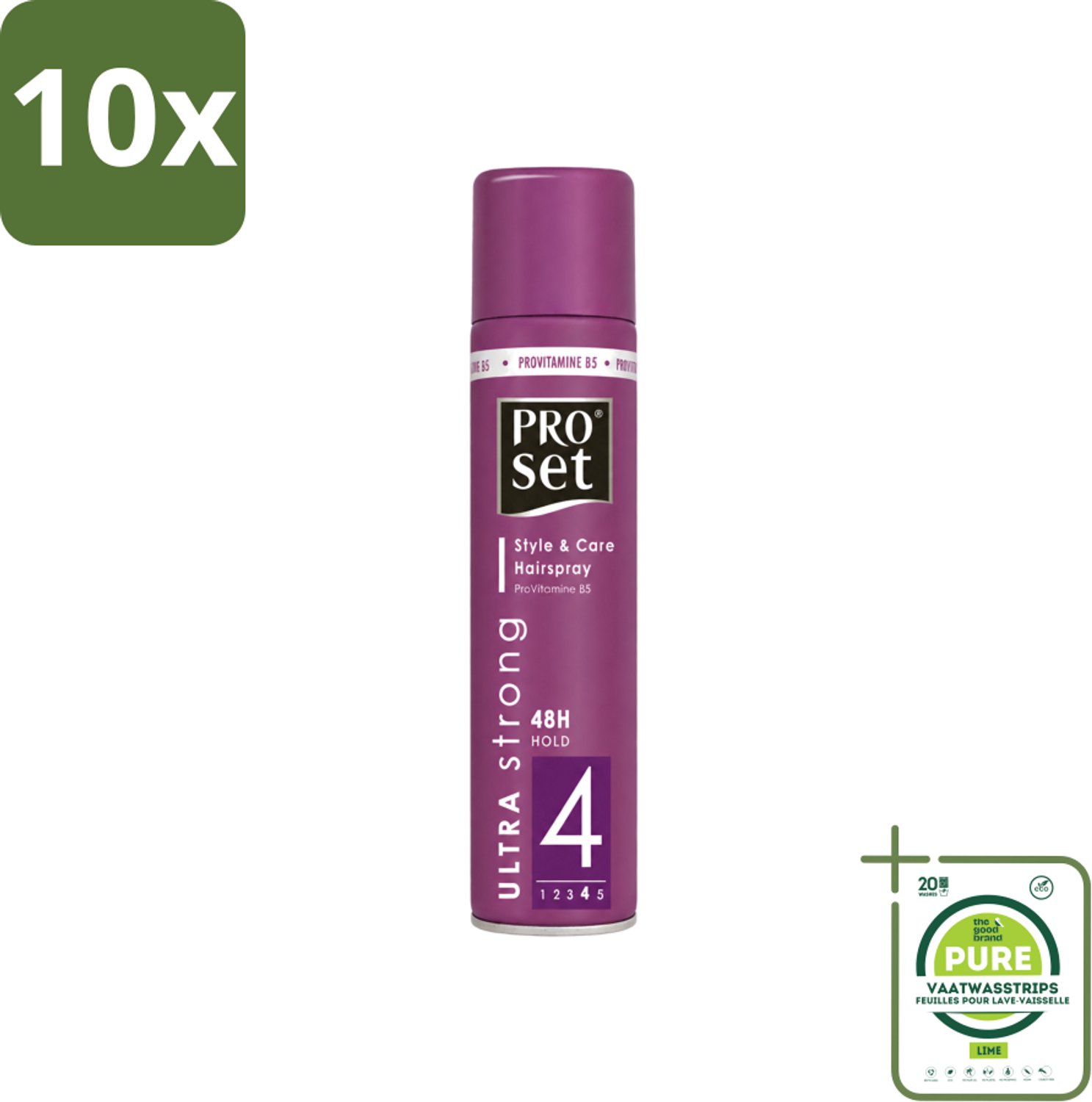 10 x Proset - Haarspray - Ultra Sterk - 48 uur Werking - 250 ml - Grootverpakking - Vaatwasstrips - Haarspray - 48 Uur Fixatie - Ultra Sterk - Volume - Gezond Haar