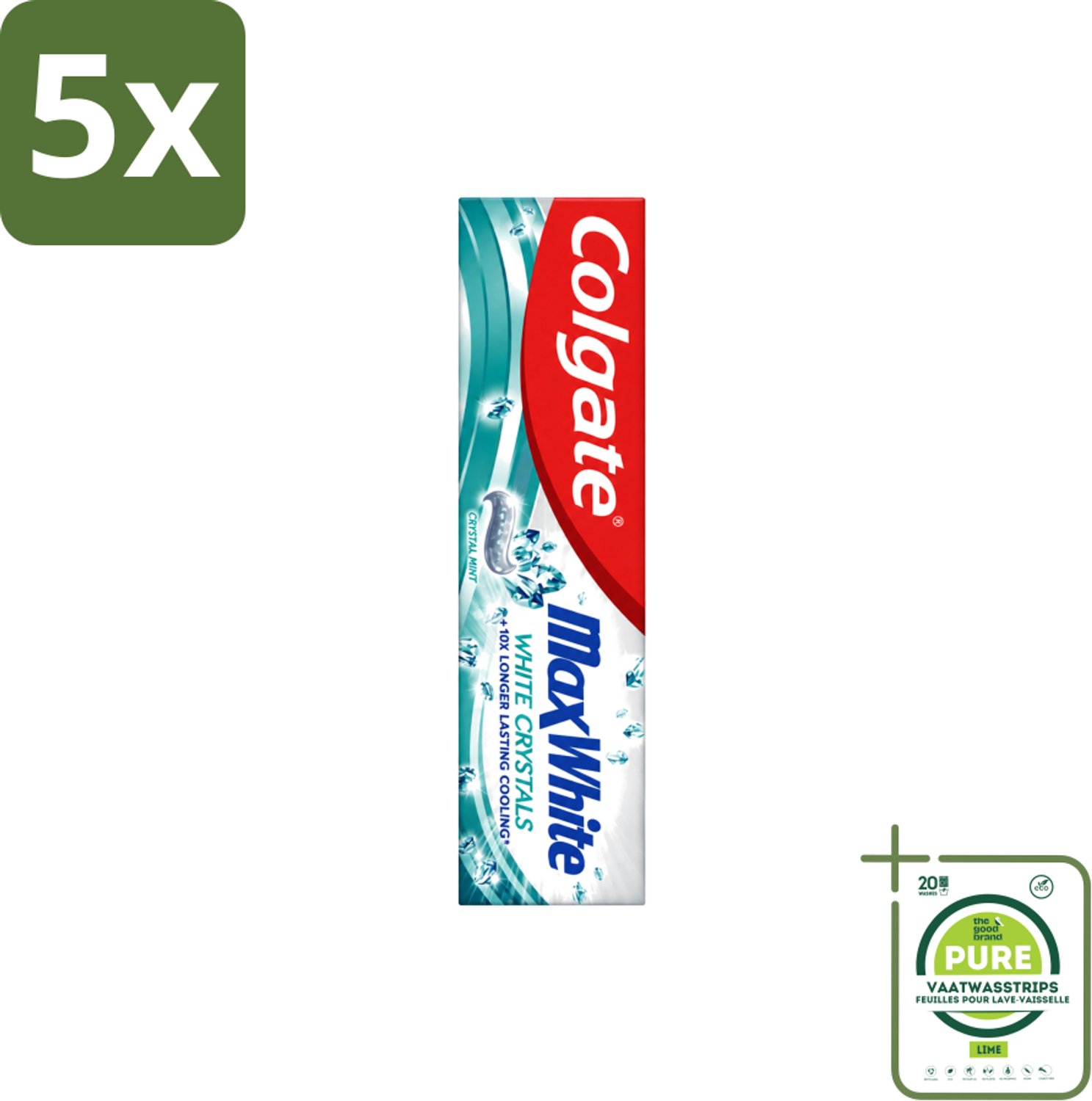 5 x Colgate - Max White - Whitening Crystals - Tandpasta - 100ml - Grootverpakking - Vaatwasstrips - Witte Tanden - Tanden Reinigen - Tandpasta - Tanden Witter Maken - Vlekken Verwijderen