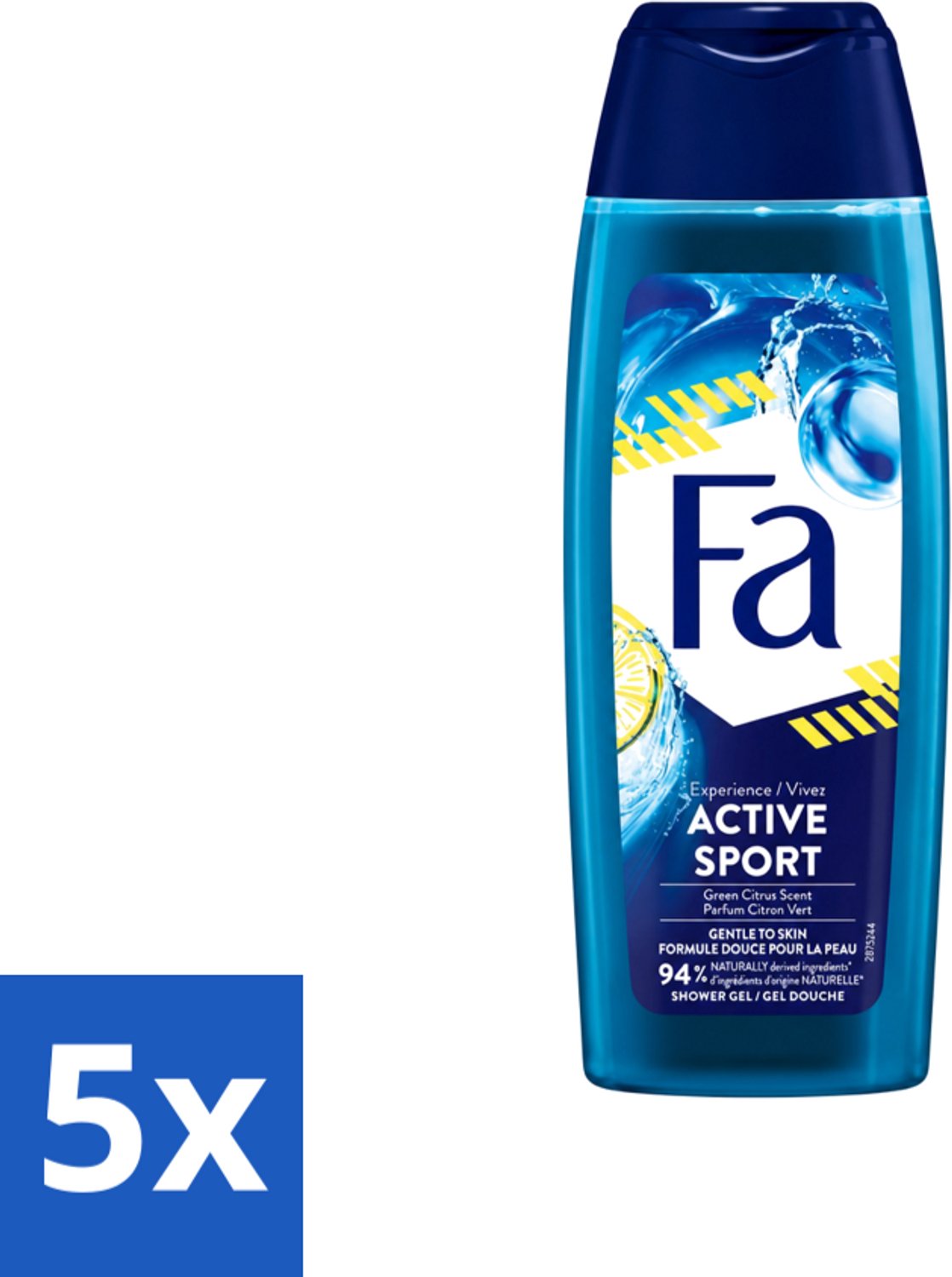 5 x Fa Men - Douchegel - Active Sport - Verfrissend - Green Citrus - 250 ml - Voordeelverpakking - 5 stuks