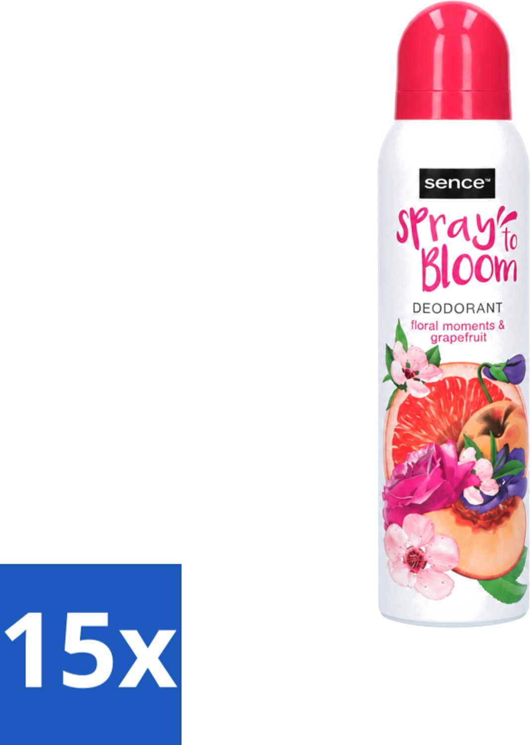 15 x Sence - Floral & Grapefruit - Deodorant - Fris & Fruitig - 150 ml - Voordeelverpakking - 15 stuks