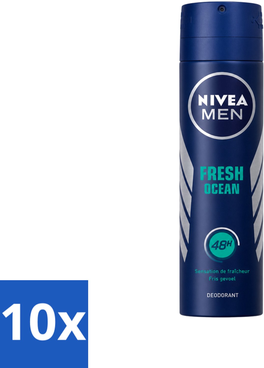 10 x Nivea - Men - Deodorant - Spray - Fresh Ocean - 48 Uur Lang Werkend - 150 ml - Voordeelverpakking - 10 stuks