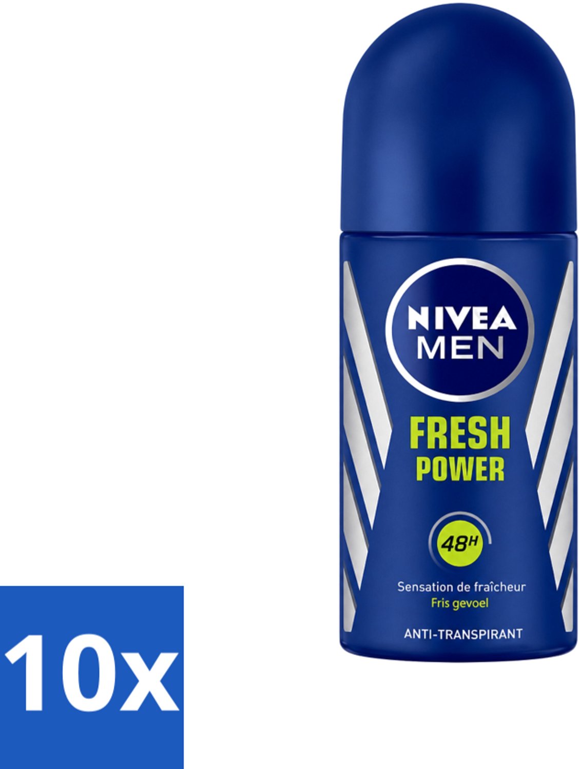 10 x Nivea - Men - Deodorant - Roller - Fresh Power - 50 ml - Voordeelverpakking - 10 stuks