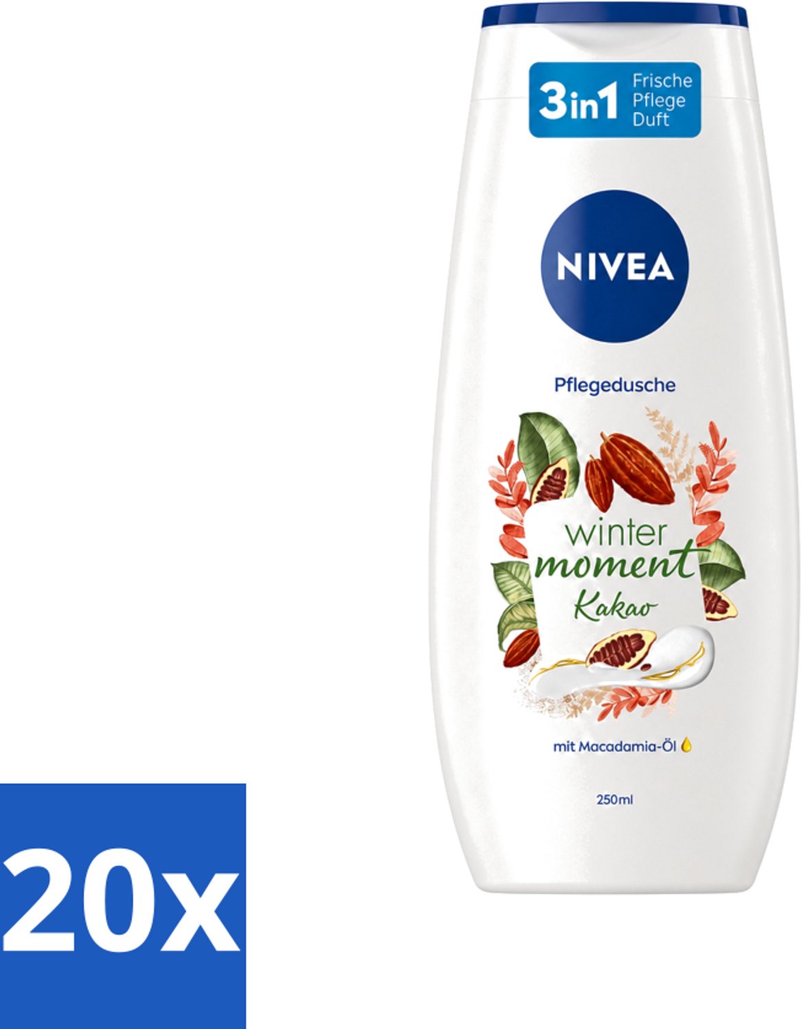 20 x Nivea - Douchegel - Winter Moment Cacao - 250 ml - Voordeelverpakking - 20 stuks