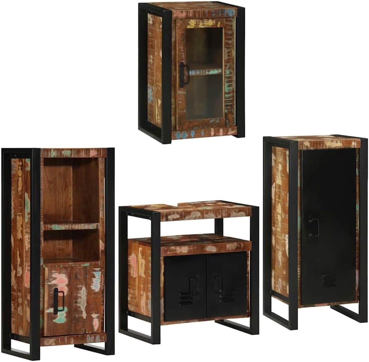 Badkamermeubelset 4 stuks veelkleurig massief oud hout