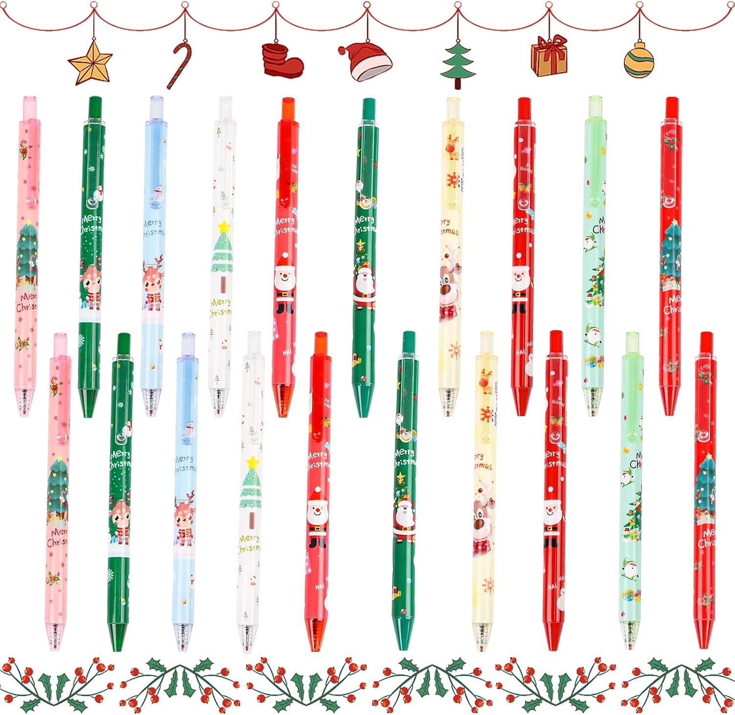 Balpennen, 10 motieven, motieven zoals kerstman, rendier, kerstboom enz., drukmechanisme, kerstcadeau, prijs voor kerstfeest