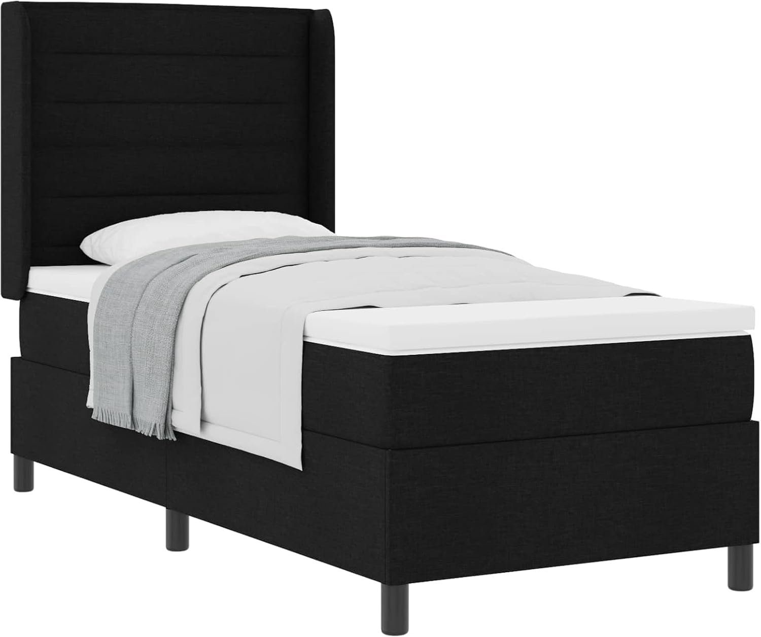 Boxspringbed met matras, zwart, 200 x 100 cm, stof, middelsterke pocketveringmatras, verstelbaar hoofdeinde, houten grenenhout-polyester frame