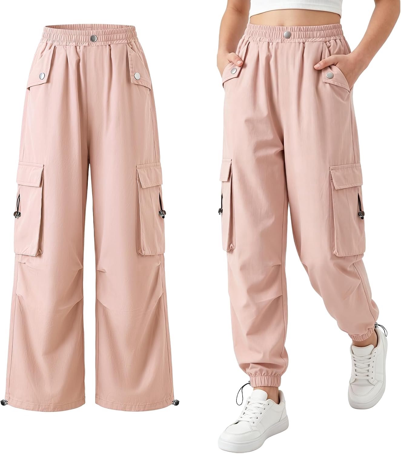 Meisjes Baggy Joggingbroek Katoenen Broek Kinder Joggingbroek Elastische Taille Cargobroeken met Zakken Streetwear voor Kinderen 6-13 Jaar