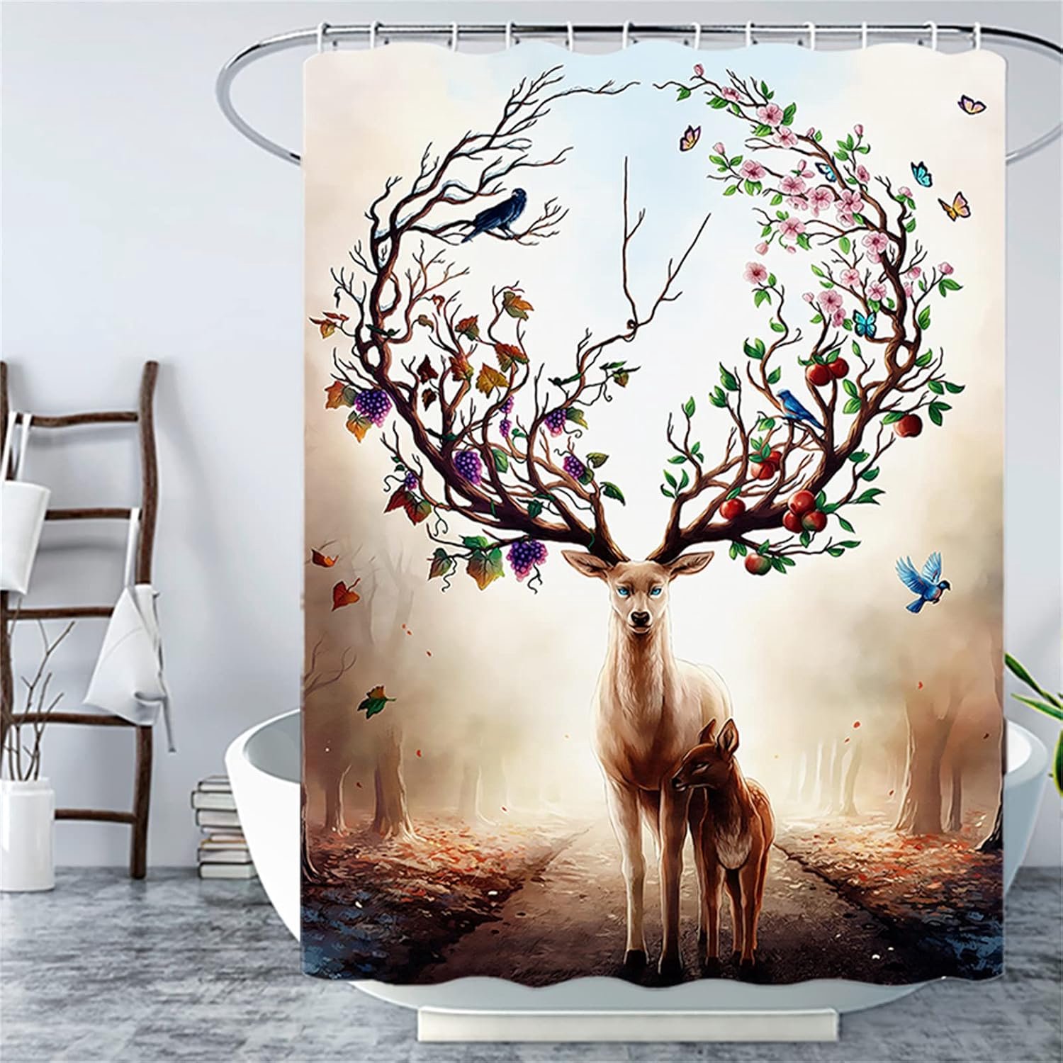 Bloemendouchegordijn waterdicht badkamergordijn douche-accessoires schimmelbestendig en meeldauw badgordijn B200 x L300 cm badkamerdecor douchegordijn met 12 haken -117