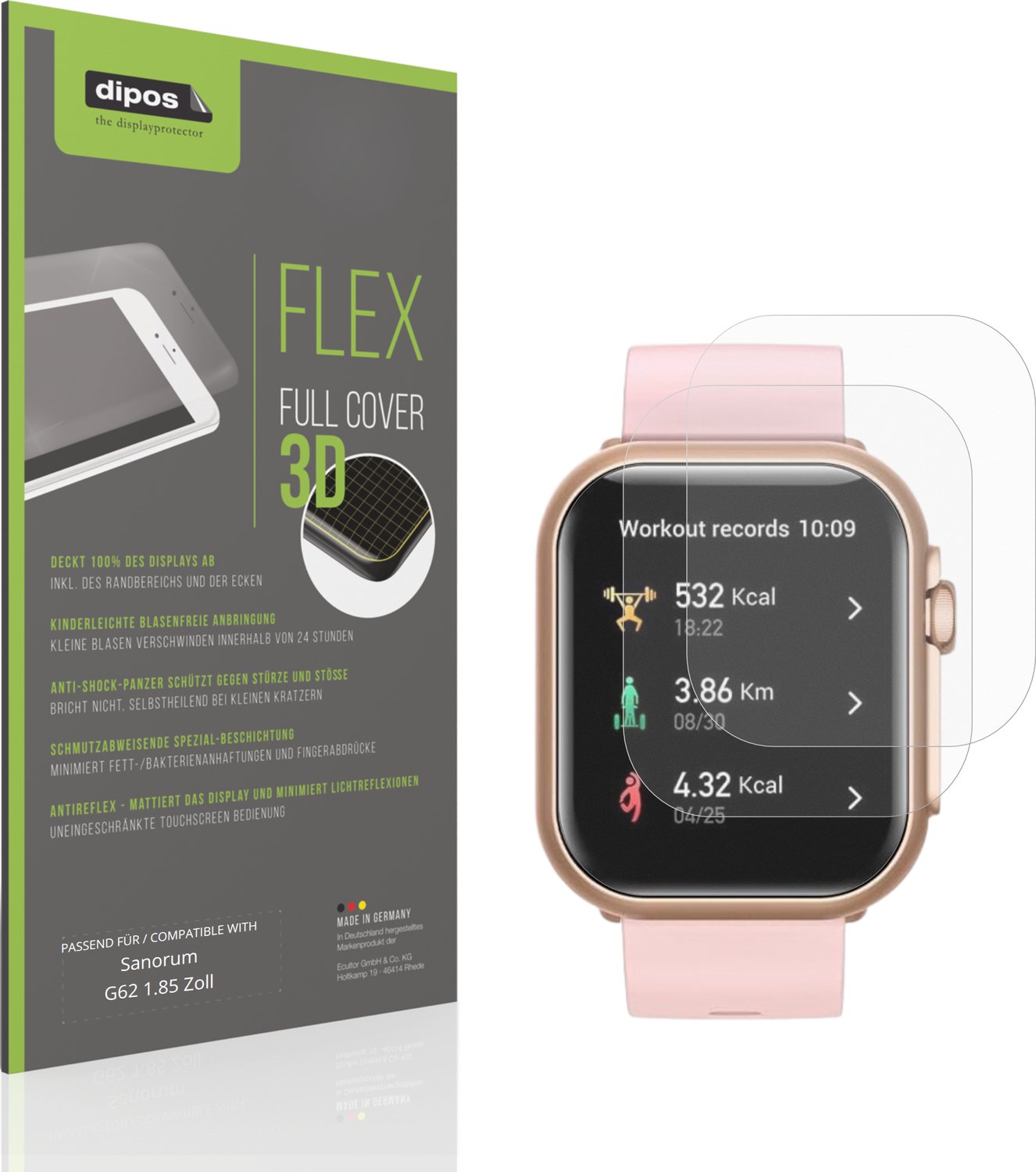 dipos FLEX – 2x Matte Screenprotector geschikt voor Sanorum G62 1.85 Zoll | Volledige Schermbescherming | Case-Friendly