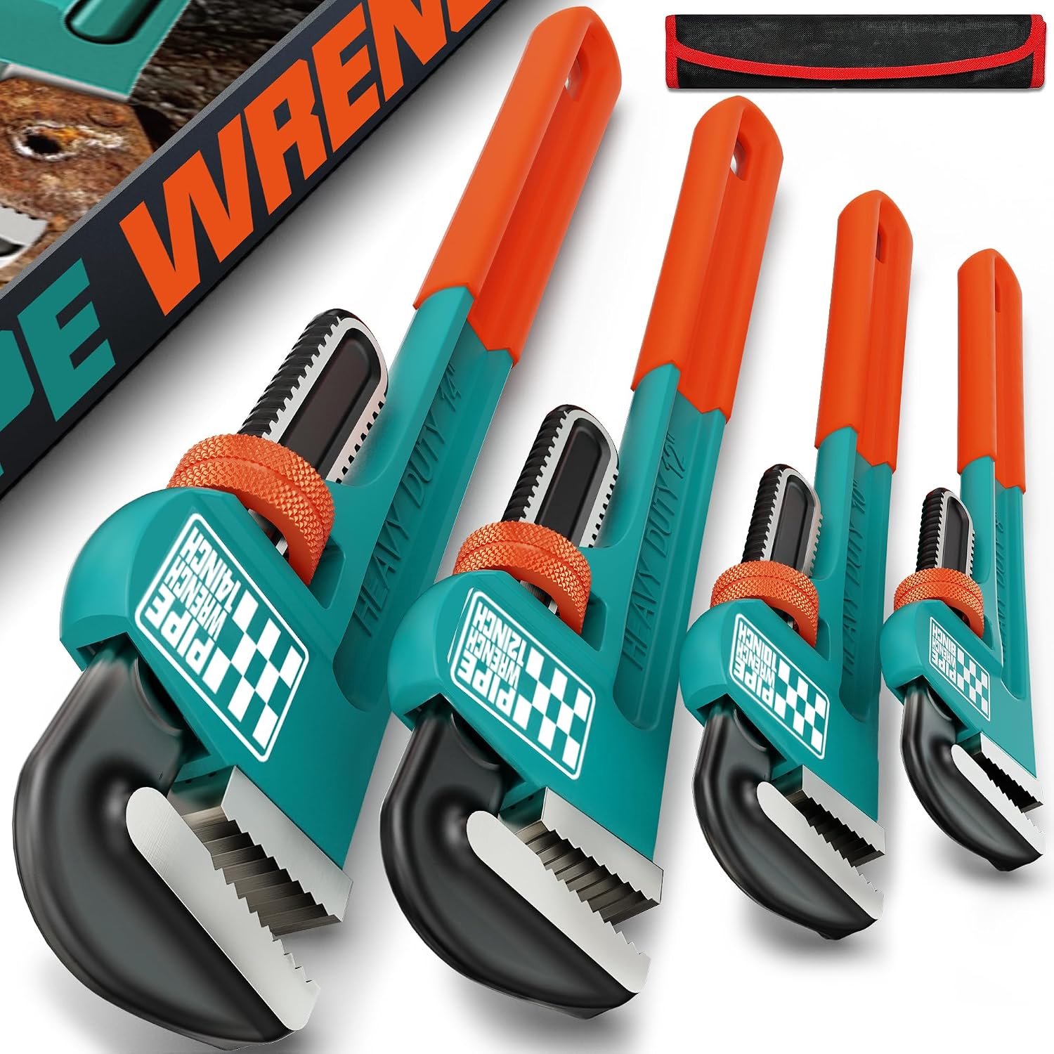 Pijpsleutel 4 Stuks, Heavy Duty Rechte Pijpsleutel