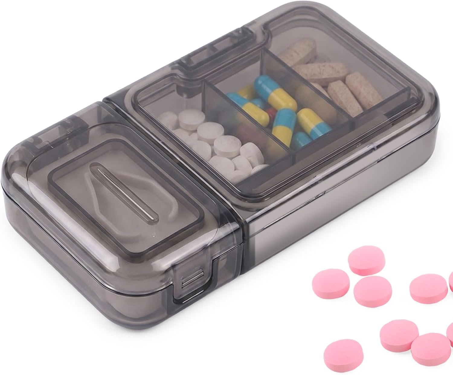 Tabletsnijder, draagbare pillenscheider, medicamenteuze snijder, om je pillen te splitsen en je medicijnen te vervoeren