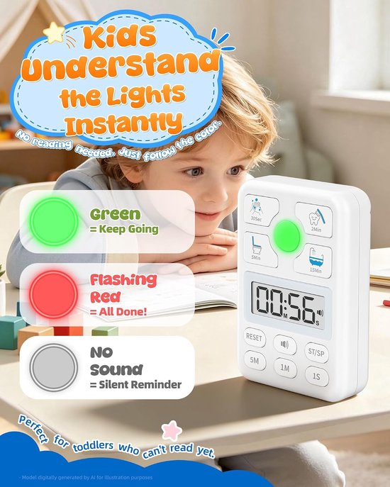 Timer voor Kinderen 4 in 1, Rood Groen Licht, Borstelen Potty Douche Timer — afbeelding 4