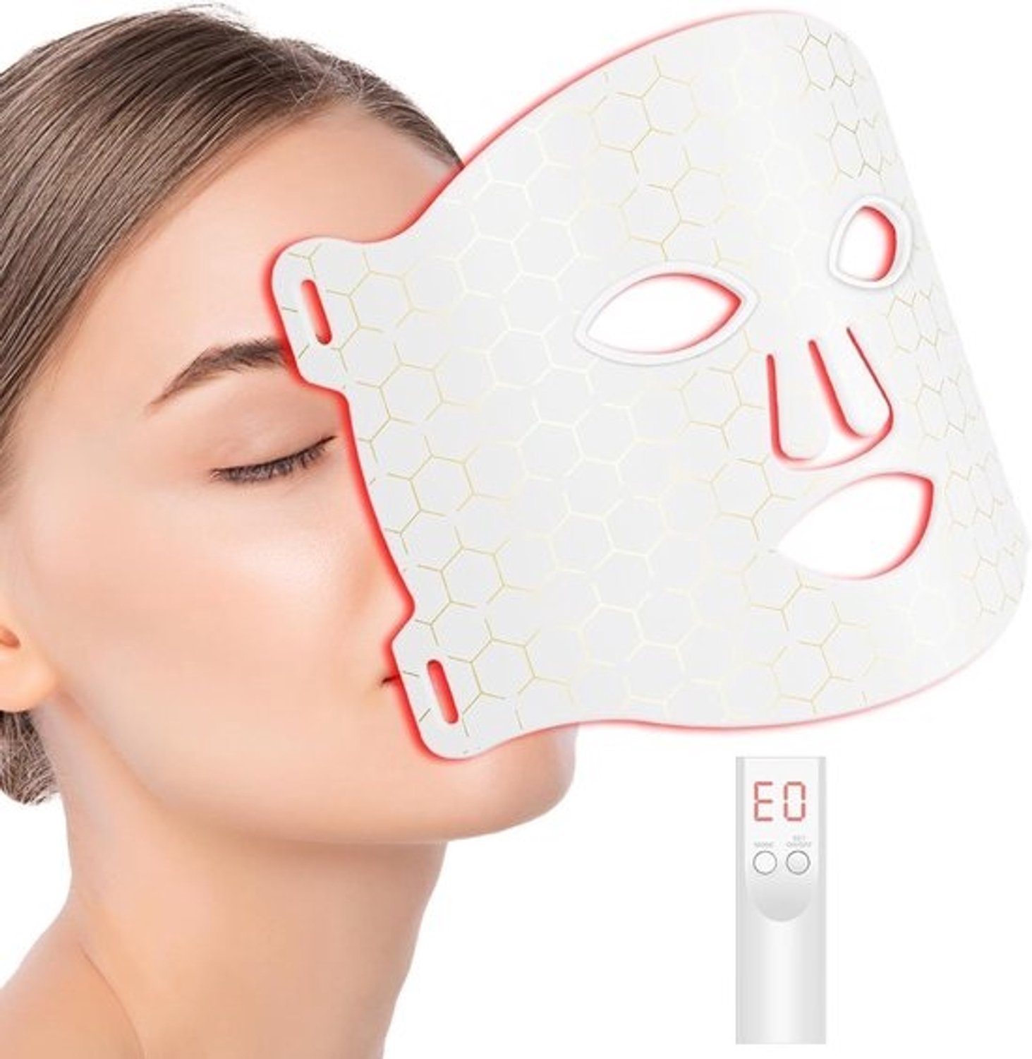 Gezichtsmasker - LED Lichttherapie - Huidverzorging thuis - 7 kleurenstanden - 90 LED-kralen - Wit