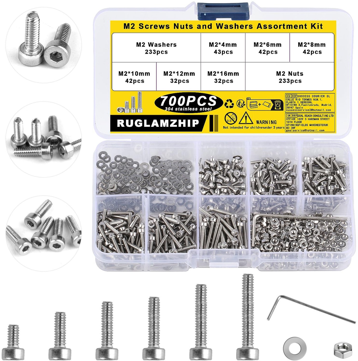 M2 Schroefset van 700 Stuks met Moeren en Washers