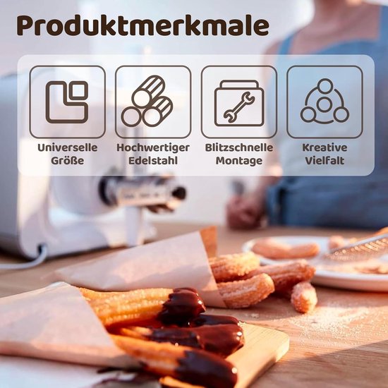 RVS Cookie Attachment met Verbinding Ring - 8 Patroon Spuitmond voor Vleesmolens, Perfect voor Taarten en Koekjes maken — afbeelding 3