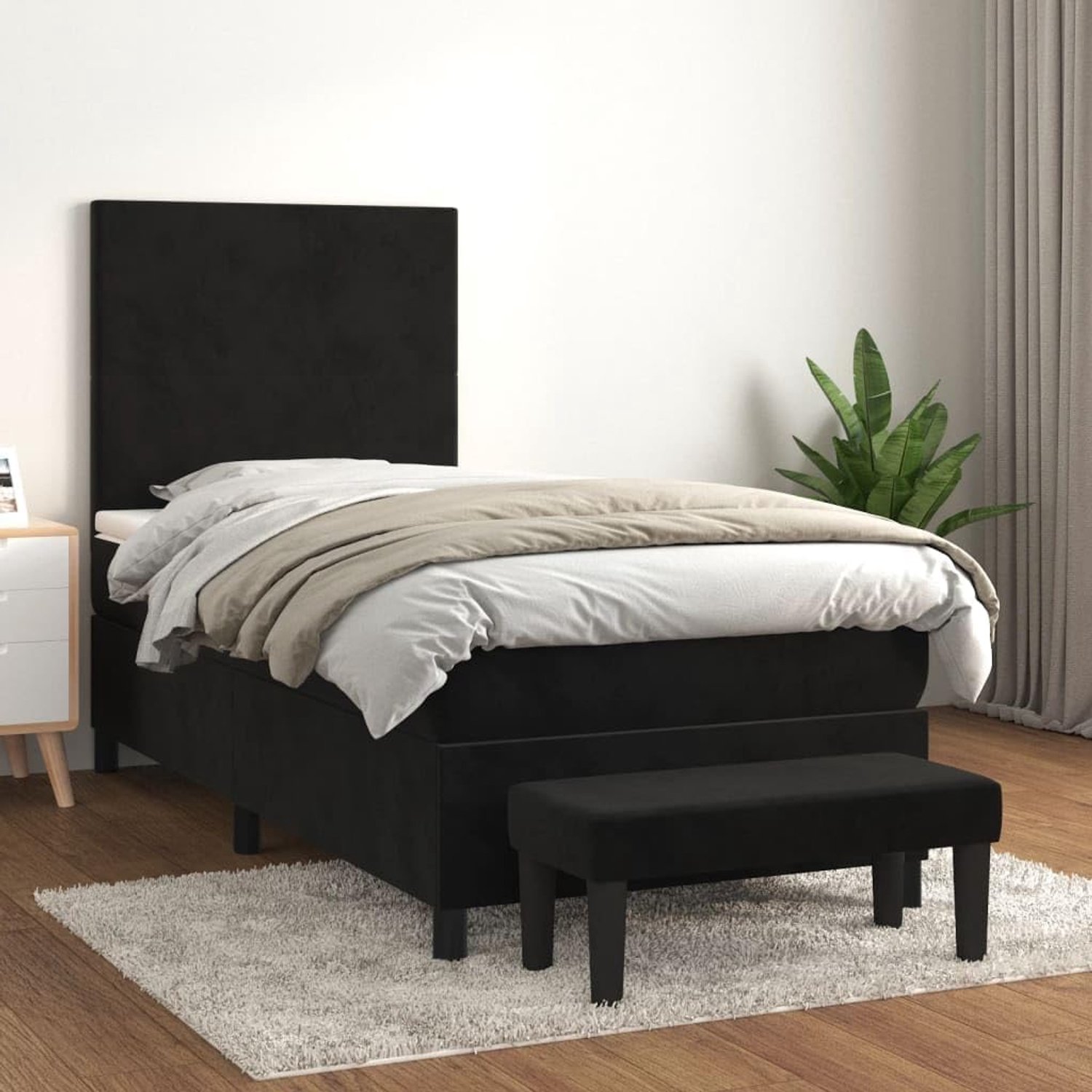 Pocketveringboxspring Verstelbaar hoofdbord 100x200 cm Zwart