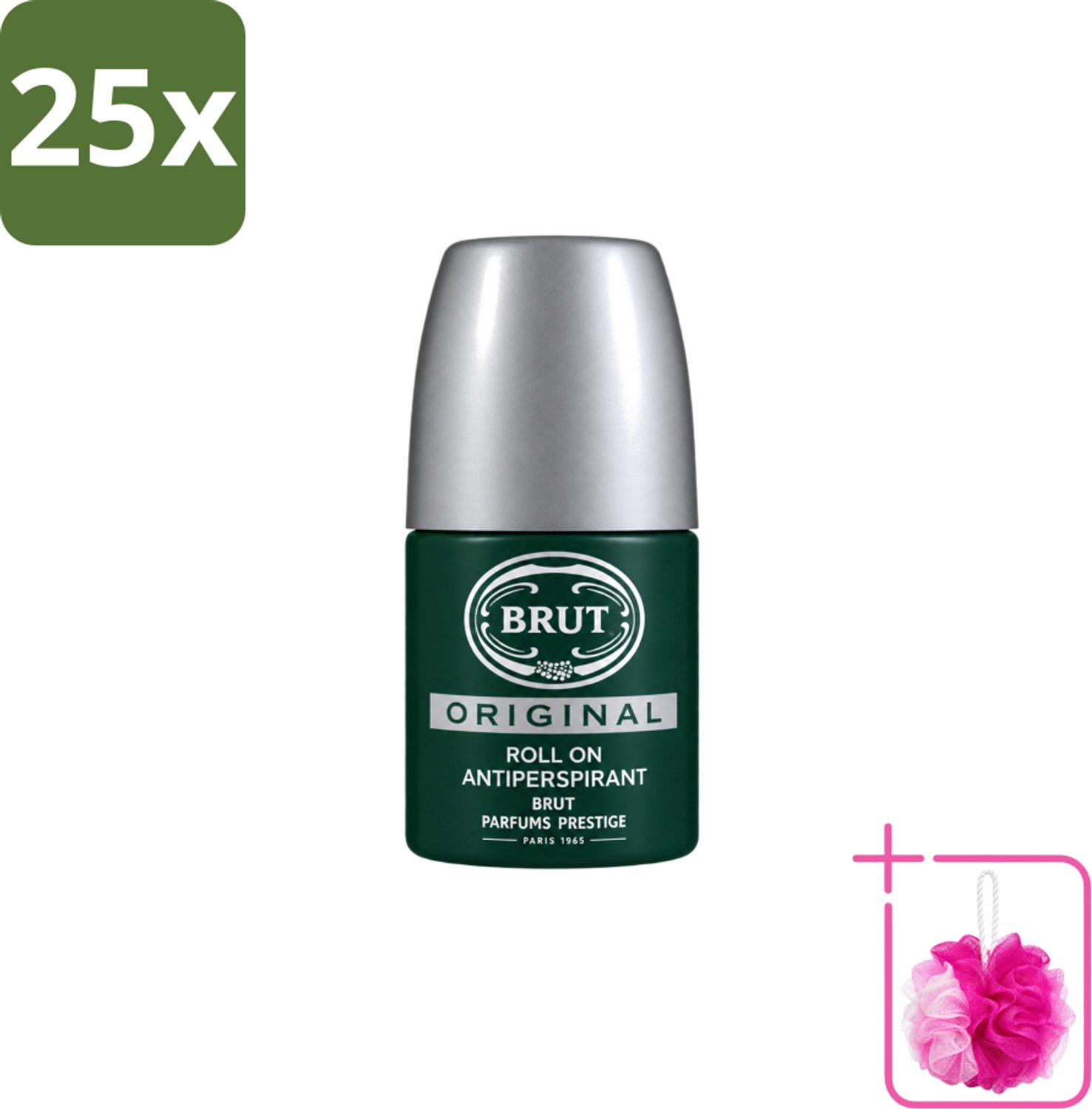 25 x Brut – Deodorant Roll-On – Original – Glas – 50 ml - Bulkverpakking - Deodorant voor mannen - Douchemop - Zweetgeur bestrijding