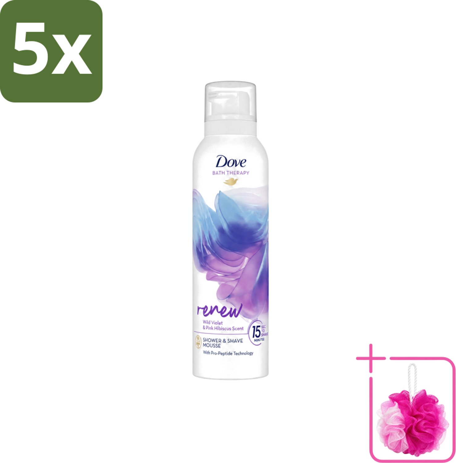 5 x Dove – Douche- & Scheerschuim – Bath Therapy Renew – 200 ml - Bulkverpakking - Douche en scheerschuim - Douchemop - Huidvernieuwing