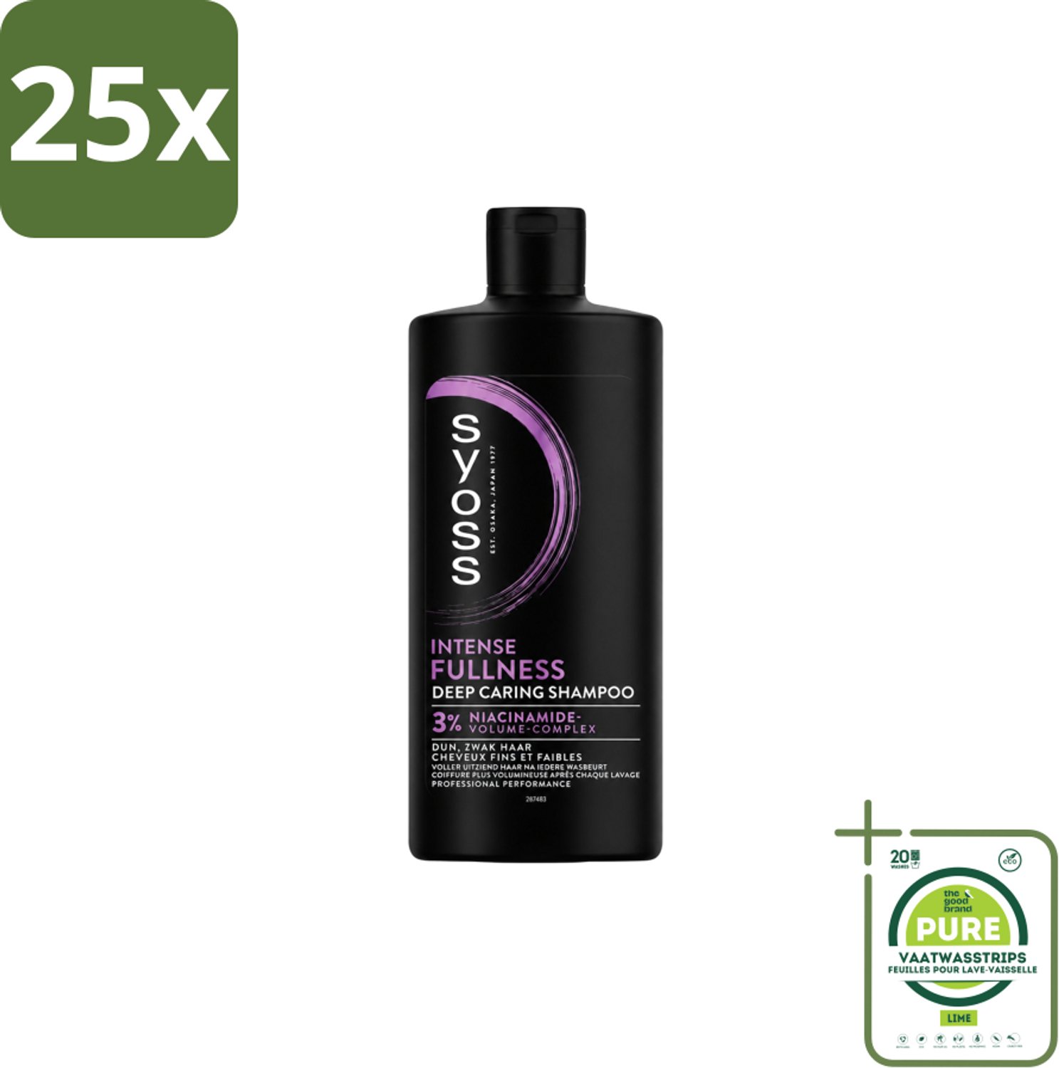 25 x Syoss – Shampoo – Intense Fullness – 440 ml - Grootverpakking - Vaatwasstrips - Volume Shampoo - Volumeshampoo - Haarversterking - Niacinamide Shampoo - Haarbody