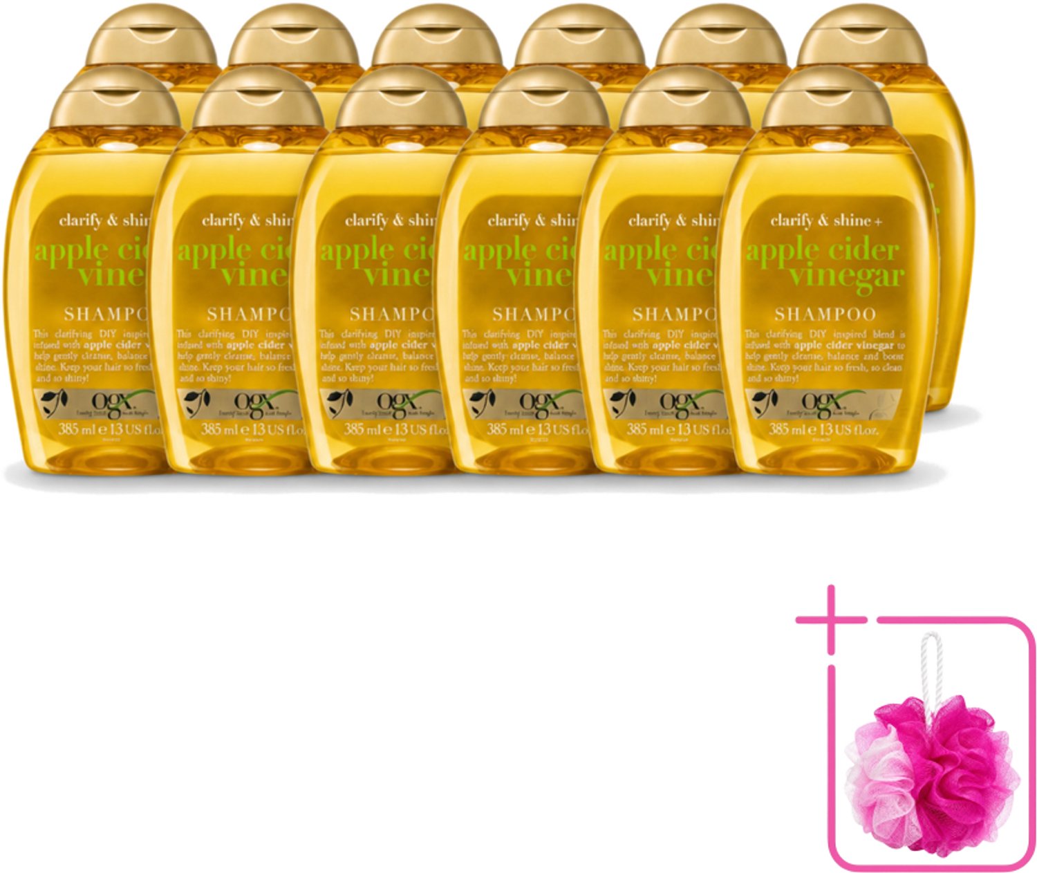 12 x OGX - Apple Cider Vinegar - Shampoo - Clarify + Shine - 385 ml - Bulkverpakking - Haartype - Douchemop - Glans