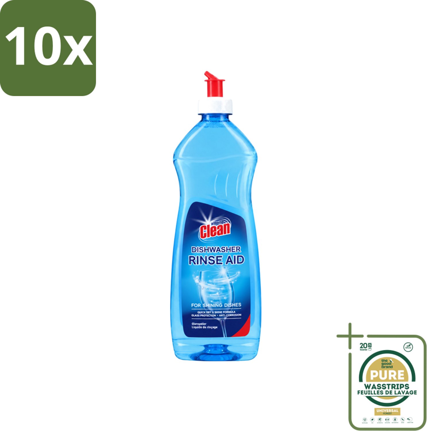 10 x At Home - Clean - Vaatwasser Glansspoelmiddel - Glasbeschermend - 500 ml - Wasstrips - Vaatwasser Glansspoelmiddel - Glansspoelmiddel Vaatwasser - Glasbeschermend Vaatwasser - Vaatwasser Anti-corrosie - Vaatwasser Droogproces