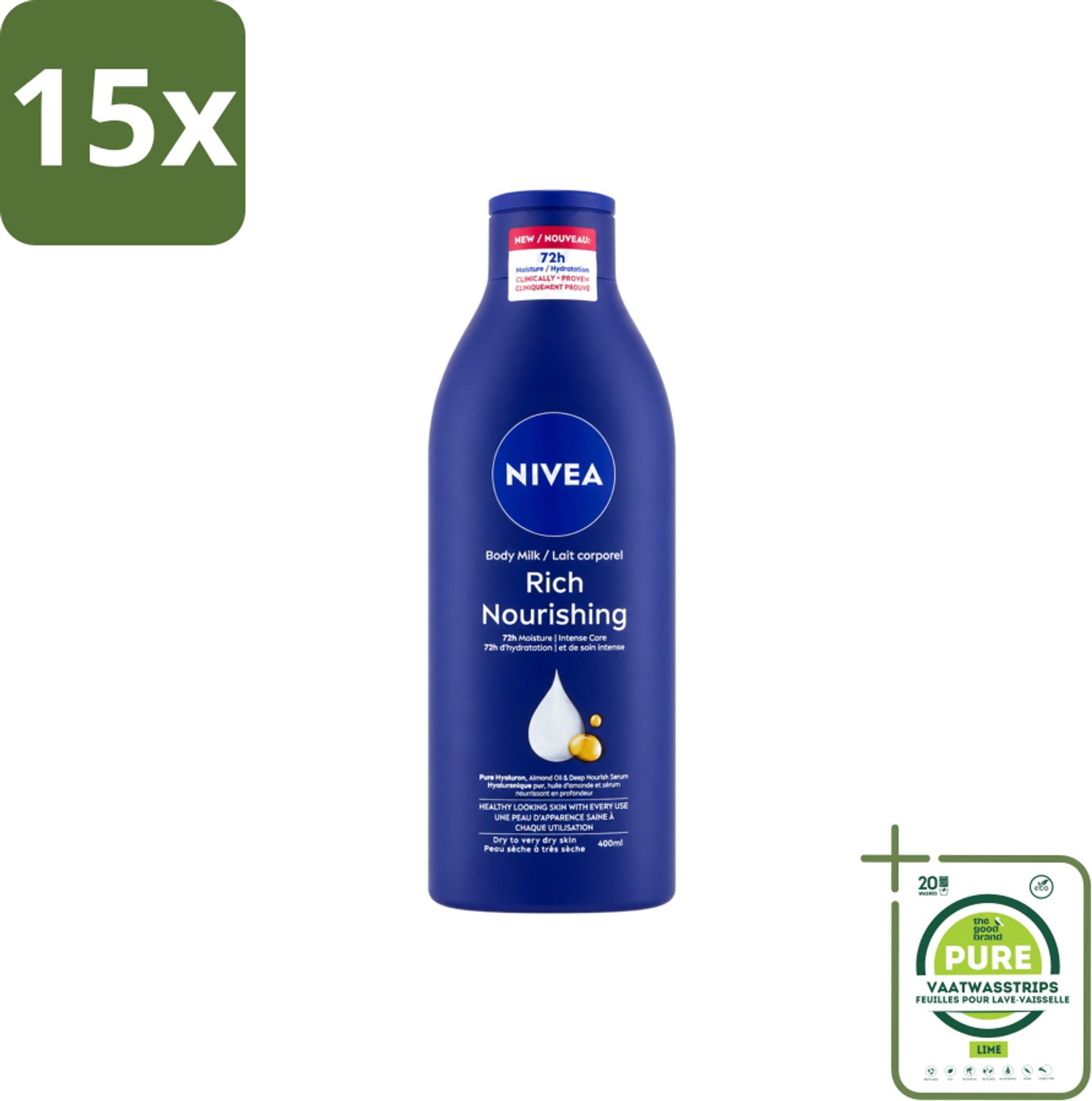 15 x Nivea – Bodylotion – Voor Droge Huid – 400 ml - Grootverpakking - Vaatwasstrips - Lichaamsoil - Lichaamsoil Voor Droge Huid - Lichaamsoil Voor Droge Huid 400 Ml - Lichaamsoil Voor Droge Huid 24 Uur - Lichaamsoil Voor Droge Huid 24 Uur Hydratatie