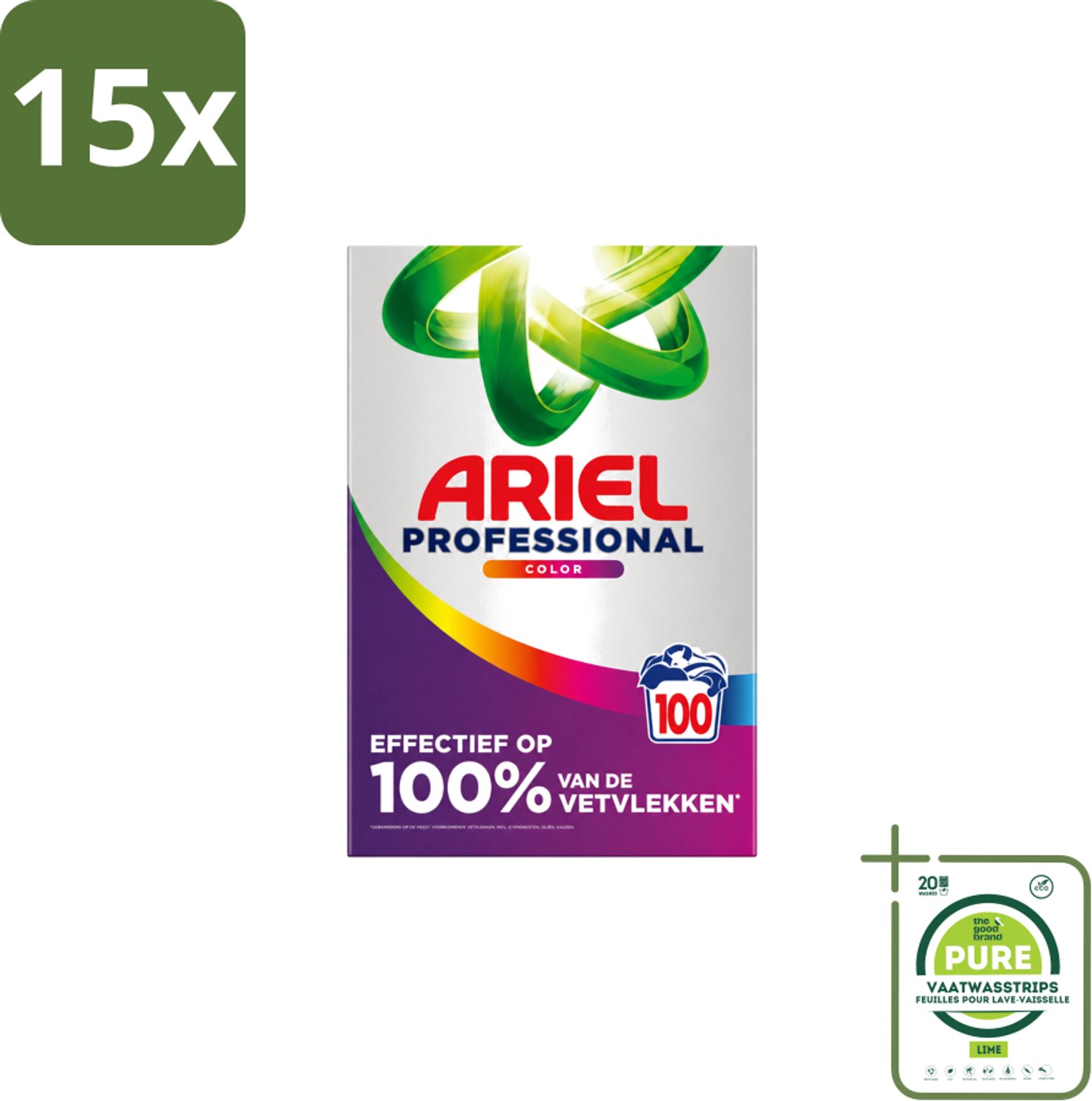 15 x Ariel – Waspoeder – Professional Color – 100 wasbeurten - 5,5 kg - Grootverpakking - Vaatwasstrips - Waspoeder Kleur - Waspoeder Voor Gekleurde Was - Waspoeder Met PEG-technologie - Kleurbehoud Was - Krachtige Vlekverwijdering