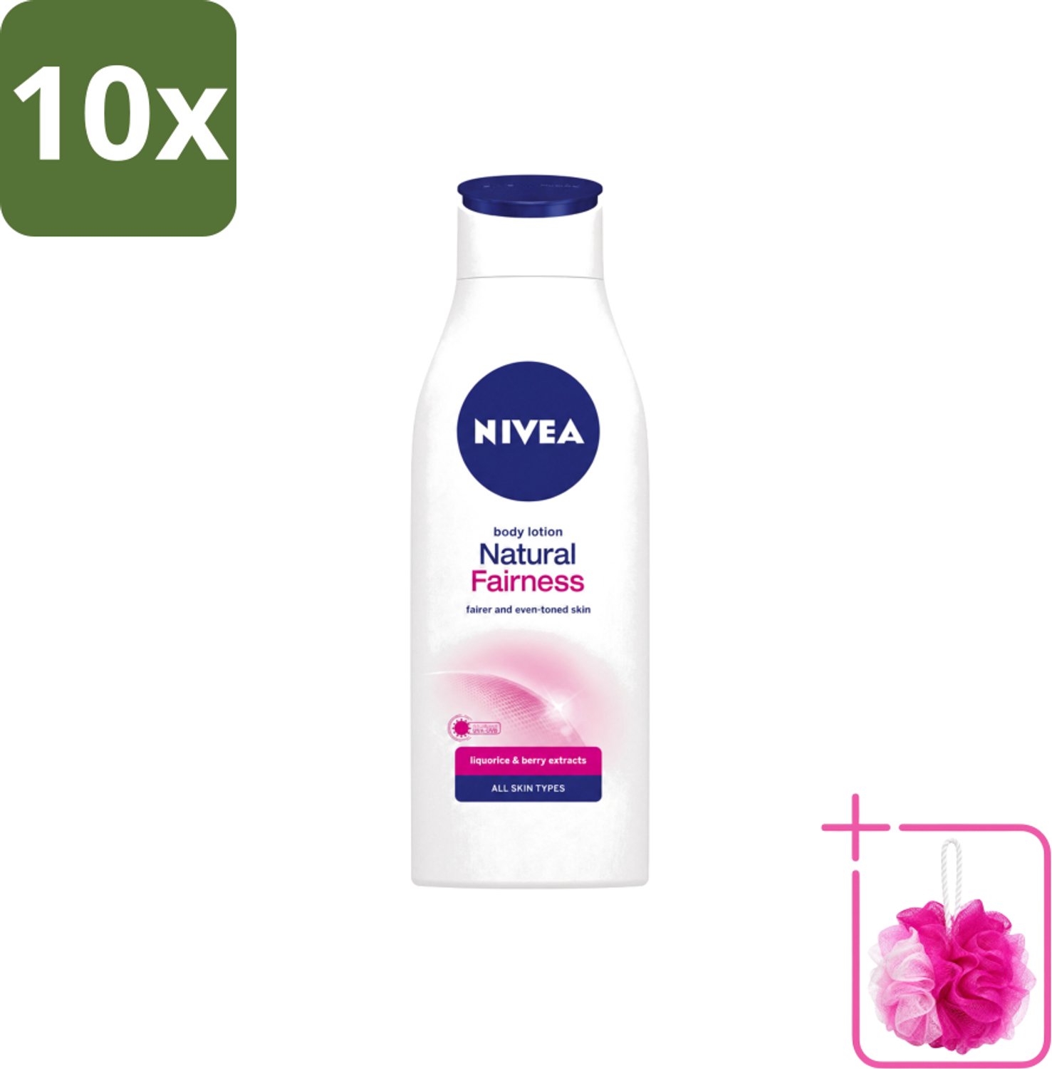 10 x Nivea – Bodylotion – Natural Fairness Clarifiant – 400 ml - Bulkverpakking - Huidverlichting - Douchemop - Natuurlijke glans