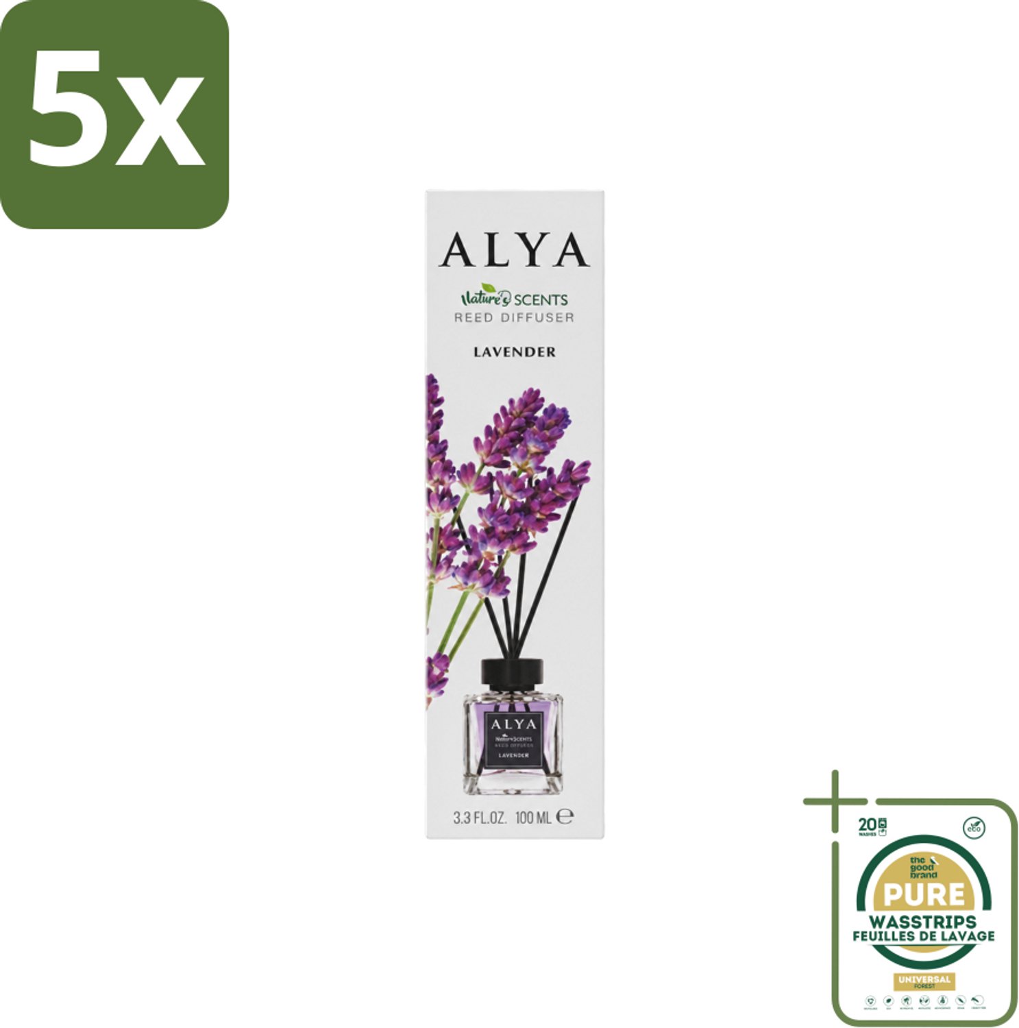 5 x Alya – Reed Diffuser – Lavender – Interieurparfum - Wasstrips - Geurstokjes - Lavendel - Ontspanning - Geur - Thuis