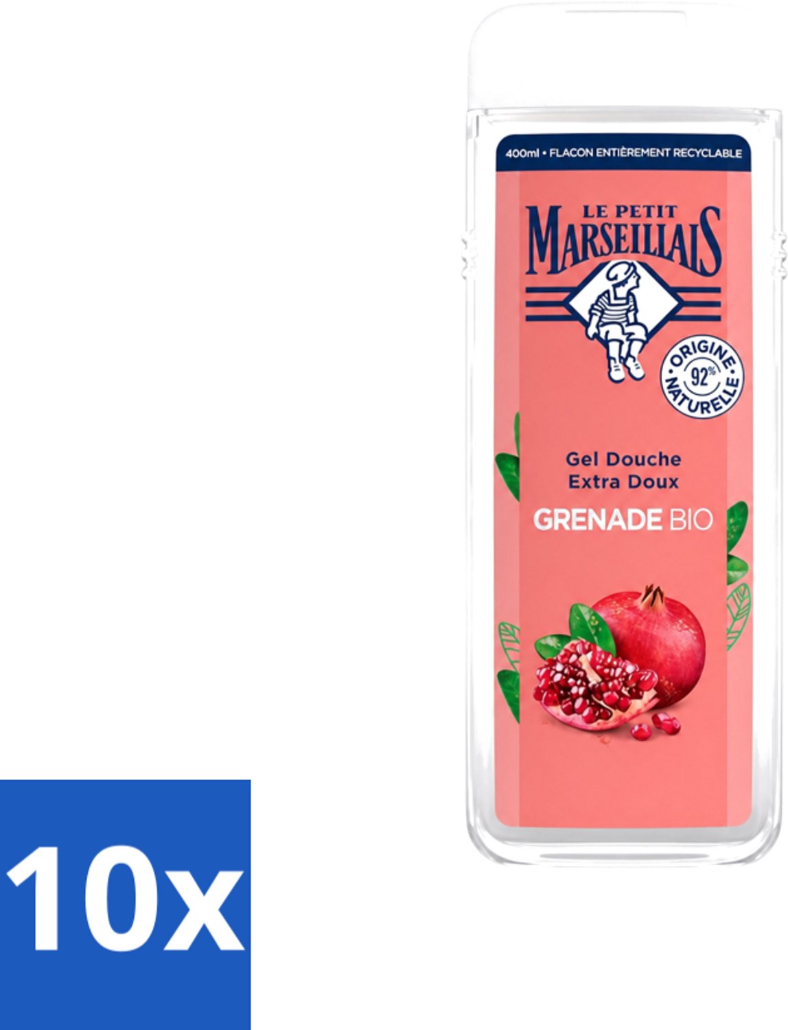 10 x Le Petit Marseillais – Douchegel – Grenade Bio – 400 ml - Voordeelverpakking - 10 stuks