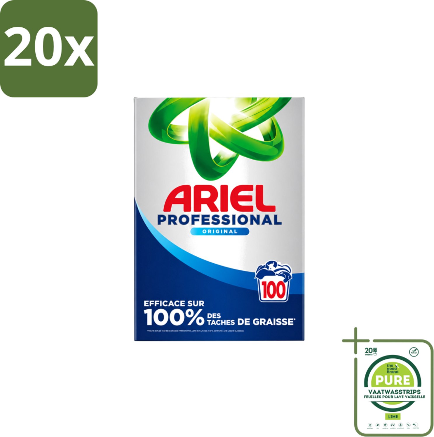 20 x Ariel – Waspoeder – Professional Regular – 100 wasbeurten - 5,5 kg - Grootverpakking - Vaatwasstrips - Waspoeder - Wasmiddel - Reinigingsresultaat - Vlekverwijdering - Professioneel Wassen