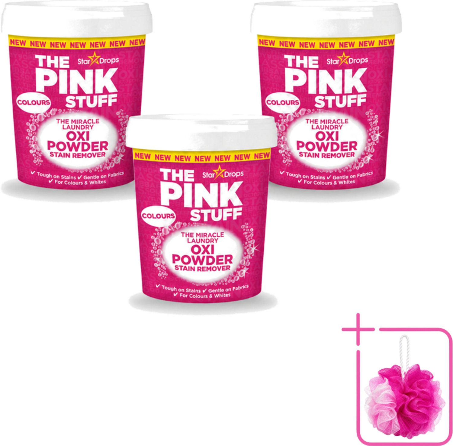 3 x The Pink Stuff - Vlekverwijderaar - Voor Bonte Was - 1kg - Bulkverpakking - Vlekverwijderaar - Douchemop - Wasgoed reinigen