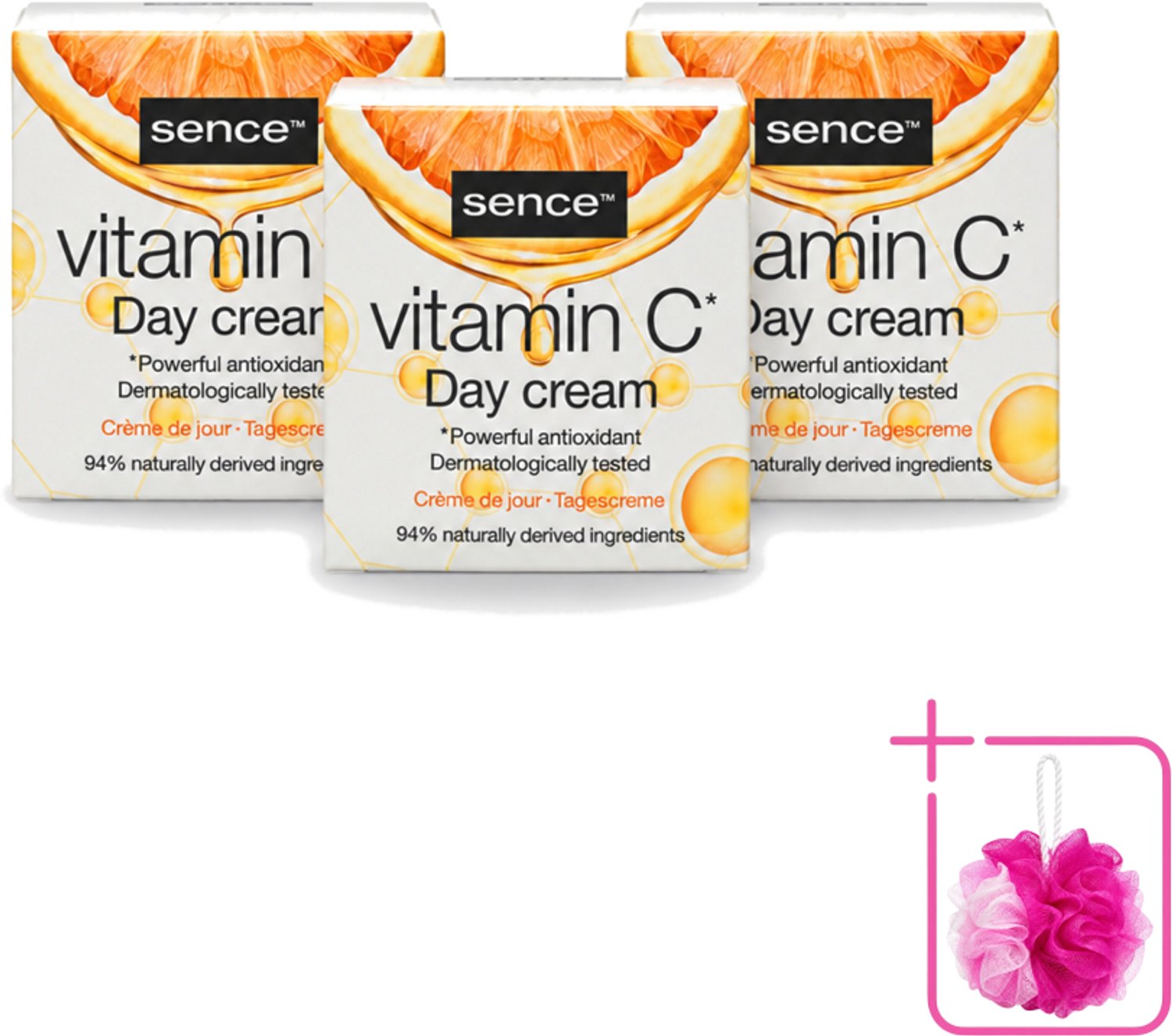 3 x Sence - Vitamine C - Dagcrème - Stralende Huid - 50 ml - Bulkverpakking - Vitamine c crème - Douchemop - Stralende huid