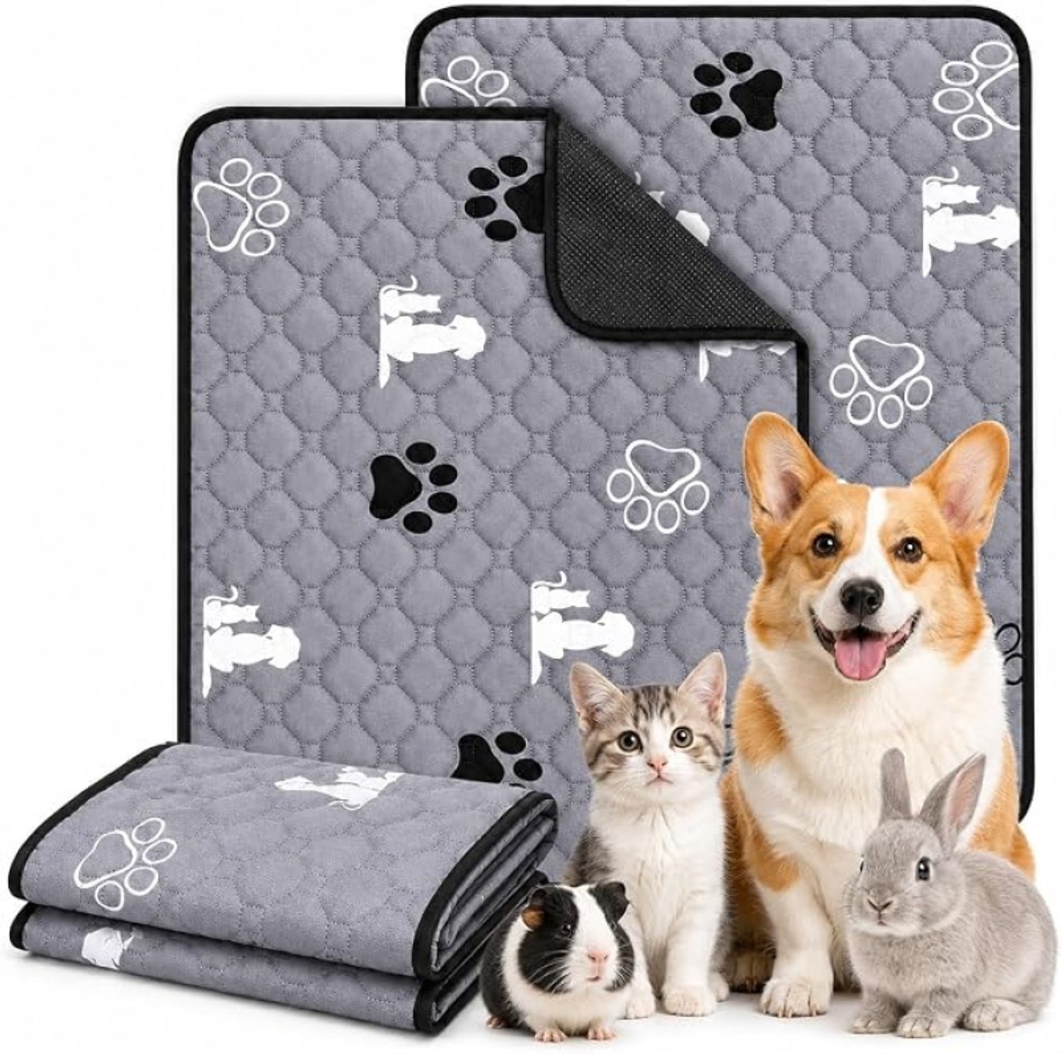 2 stuks wasbare puppyonderlegger 45 x 60 cm – super absorberend en lekvrij – herbruikbare hondentrainingsmat met antislip