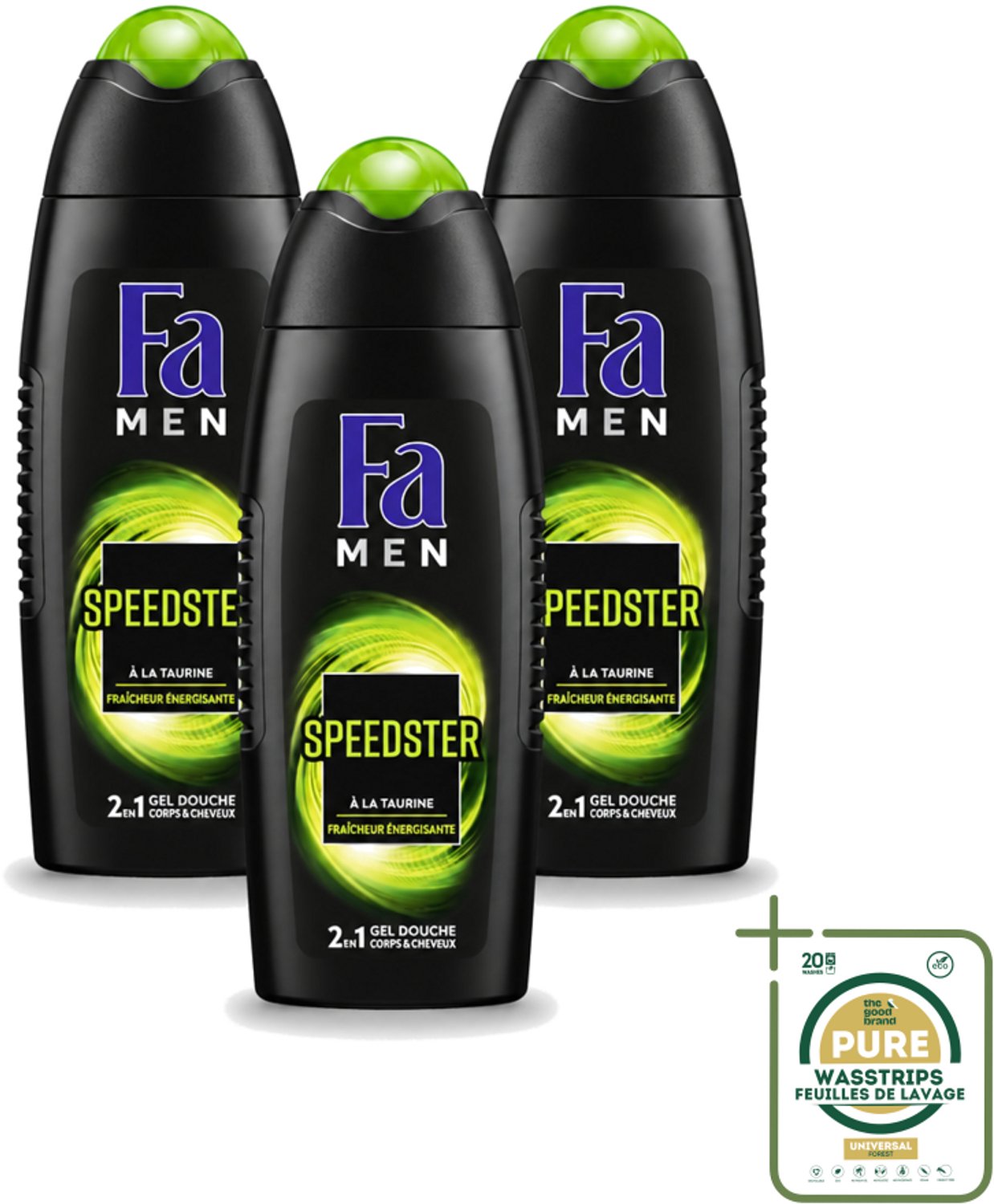 3 x Fa Men - Douchegel - Speedster - Verfrissend & Energiek - Langdurig - 250 ml - Wasstrips - Douchegel Mannen - Energieke Geur - Verfrissende Geur - Taurine - Langdurig Effect