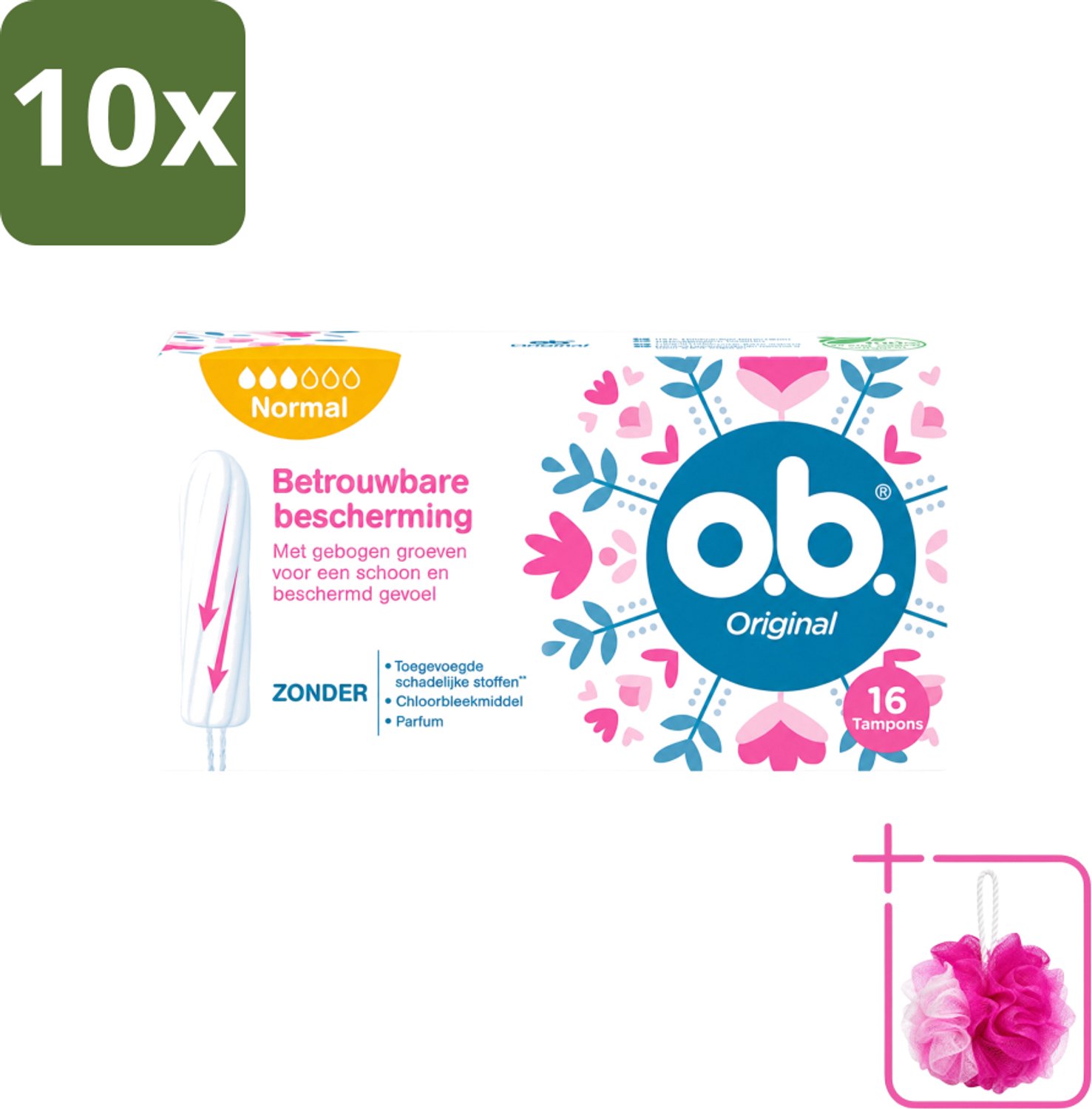 10 x o.b. Tampons - Original Normal - Voor Comfort en Betrouwbare Bescherming - 16 Tampons - Bulkverpakking - Tampons - Douchemop - Menstruatiebescherming