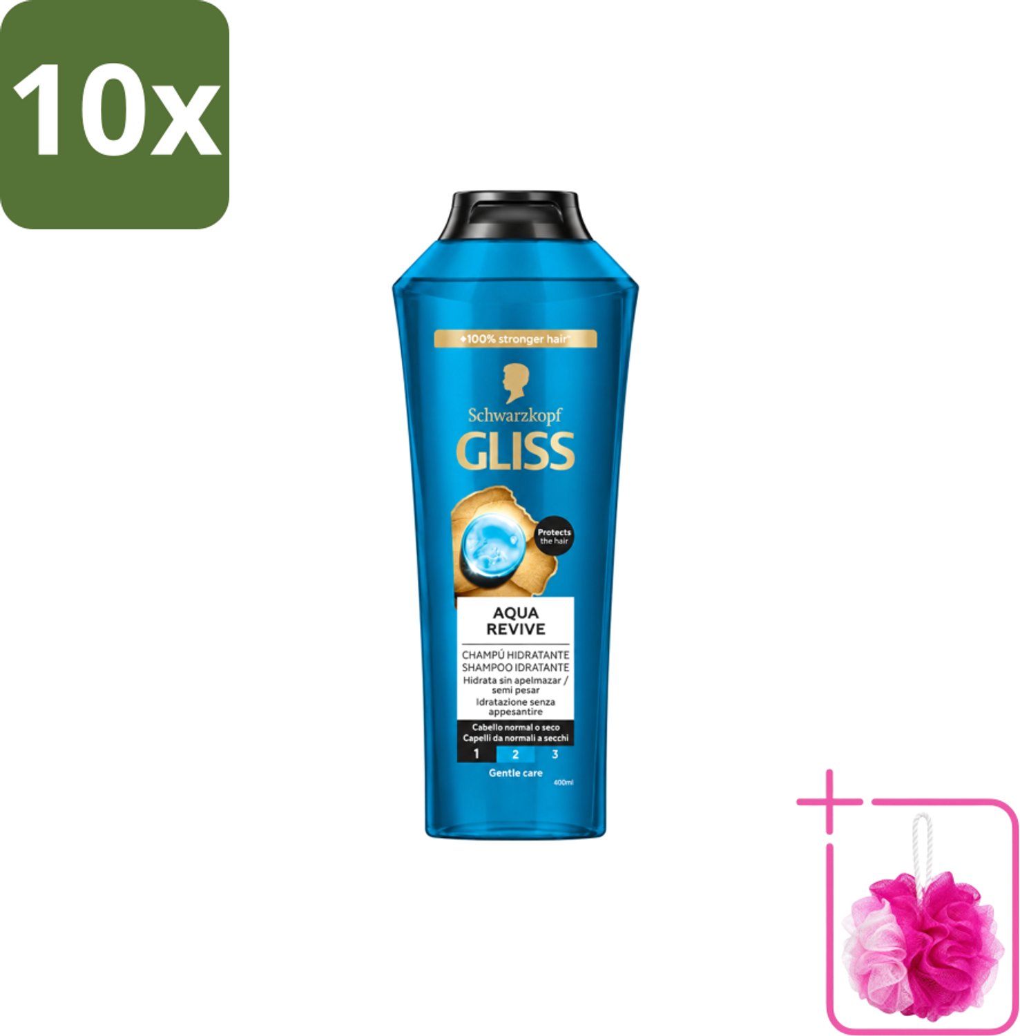 10 x Gliss-Kur - Shampoo - Aqua Revive - Verfrist & Hydrateert - 400 ml - Bulkverpakking - Haar reinigen - Douchemop - Haar hydrateren