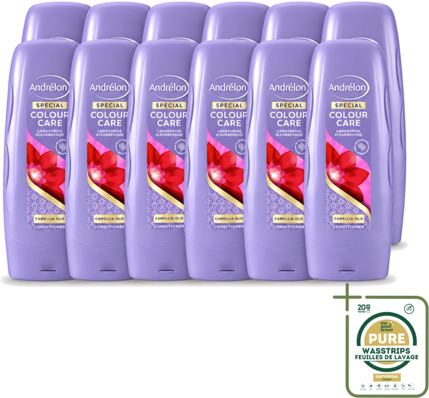 12 x Andrélon - Colour Care - Camellia Olie - Conditioner - Kleurbehoud - 300 ml - Wasstrips - Kleurbehoud - Gekleurd Haar - Camellia-olie - Sulfaatvrije Conditioner - Haar Verzorging