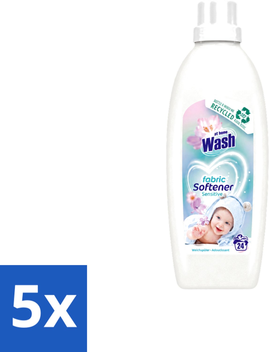 5 x At Home Wash – Wasverzachter Sensitive – Voor Babykleding – 750 ml - Voordeelverpakking - 5 stuks