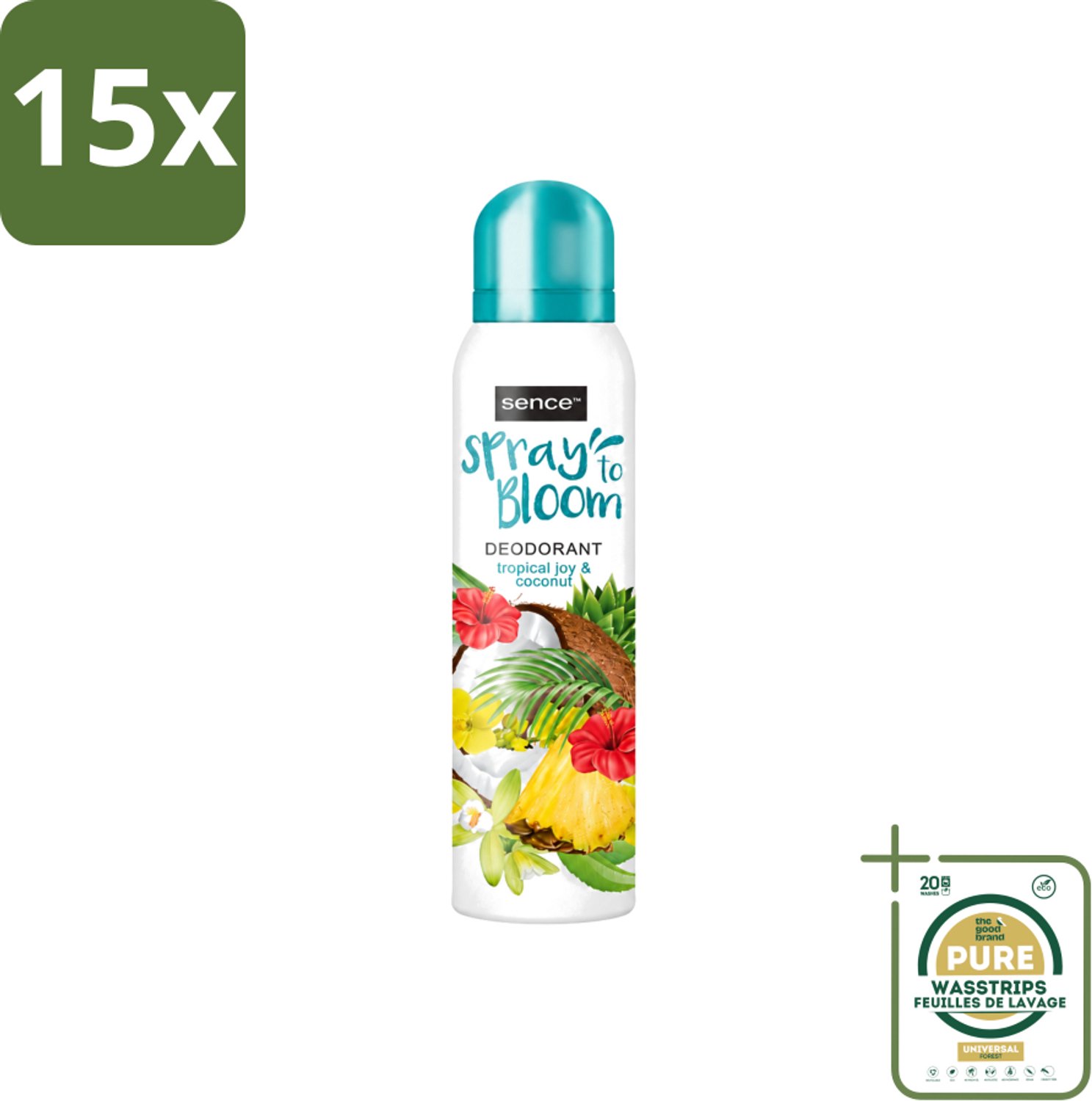 15 x Sence - Tropical Joy & Coconut - Deodorant - Exotisch - 150 ml - Wasstrips - Tropisch Geur - Kokos - Exotisch Geur - Frisheid - Zweetbevochtiging