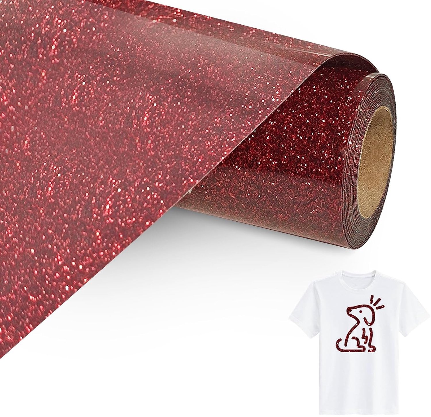 Glitter Opstrijkbare Vinylrol Voor Stoffen, 30.5cm X 305cm Glitter Iron On Heat Transfer Vinyl met Wiedgereedschap, Opstrijkbare Flex Voor Stoffen, T-Shirts (Rood)
