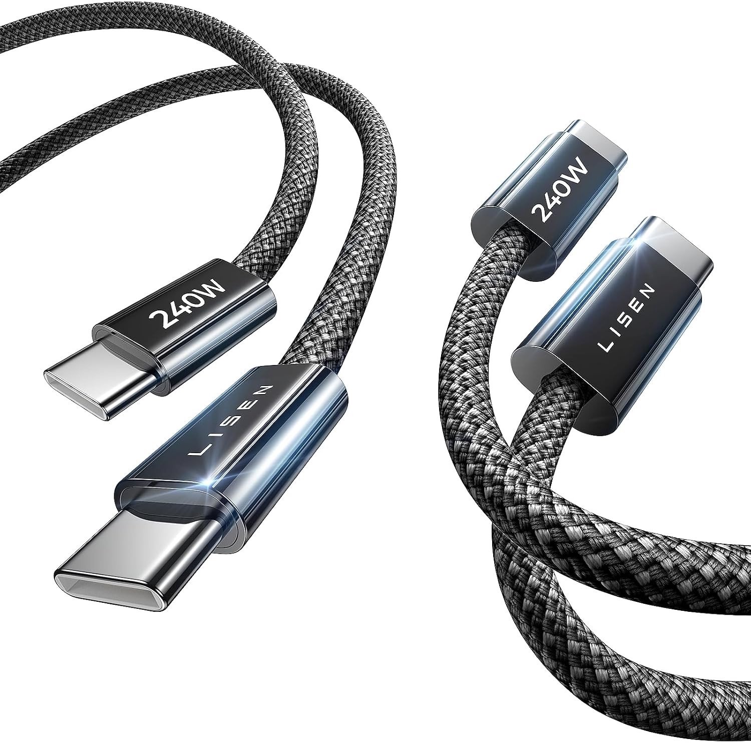 USB-C naar USB-C Kabel, Snellader 240W, Type-C Oplader voor iPhone 16/15, iPad, MacBook en Samsung, 1 m + 1 m, 2 Pack, Zwart, Hoge Snelheid, Duurzaam, Betrouwbaar