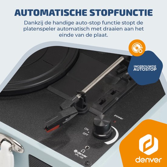 Denver Platenspeler - Ingebouwde Speakers - Incl. PC Software - Auto-stop - Retro - VPL120 - Blauw
