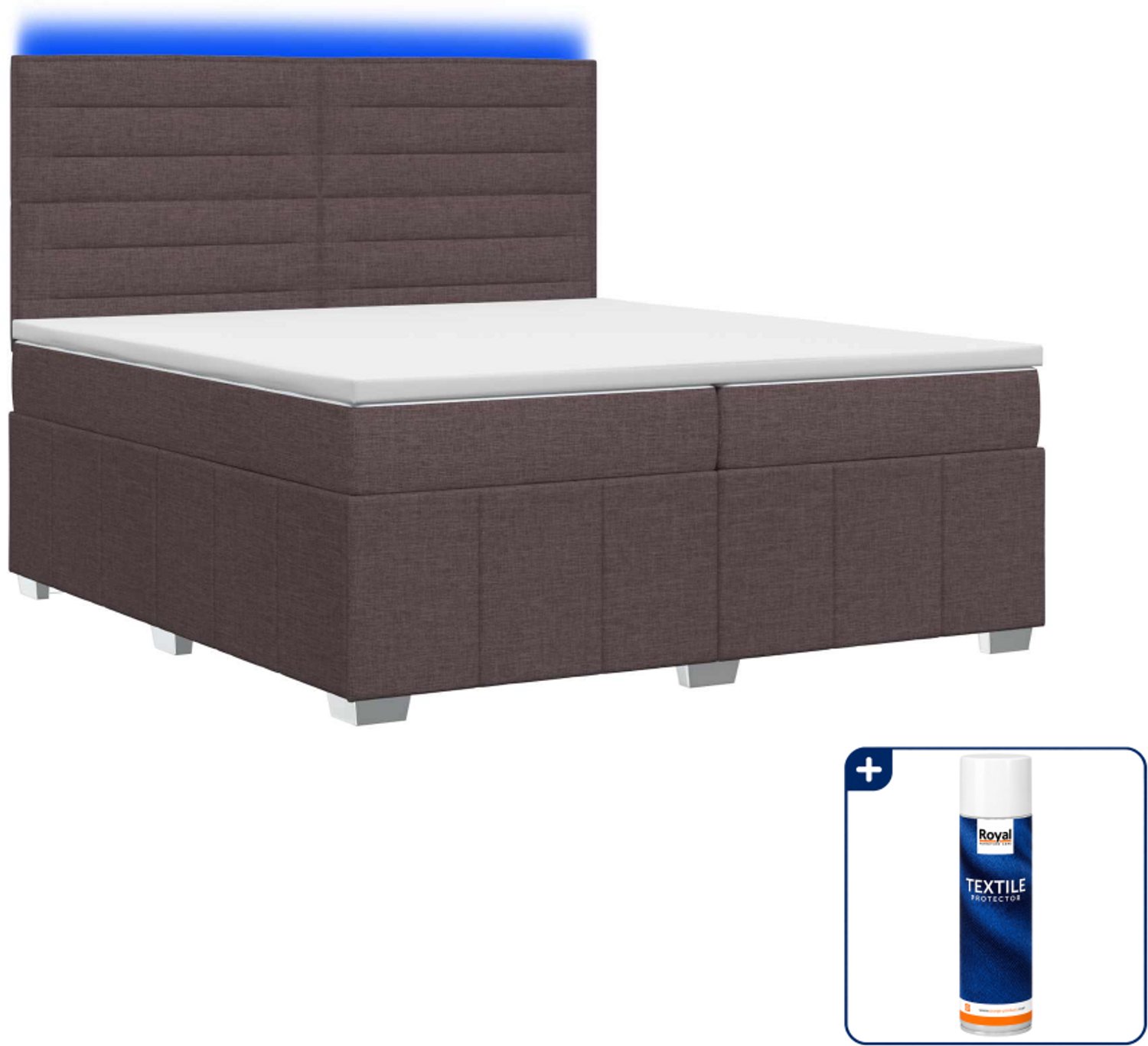 vidaXL LED boxspringbed - 200 x 200 cm - donkerbruin - Inclusief textielbeschermer 500 ml