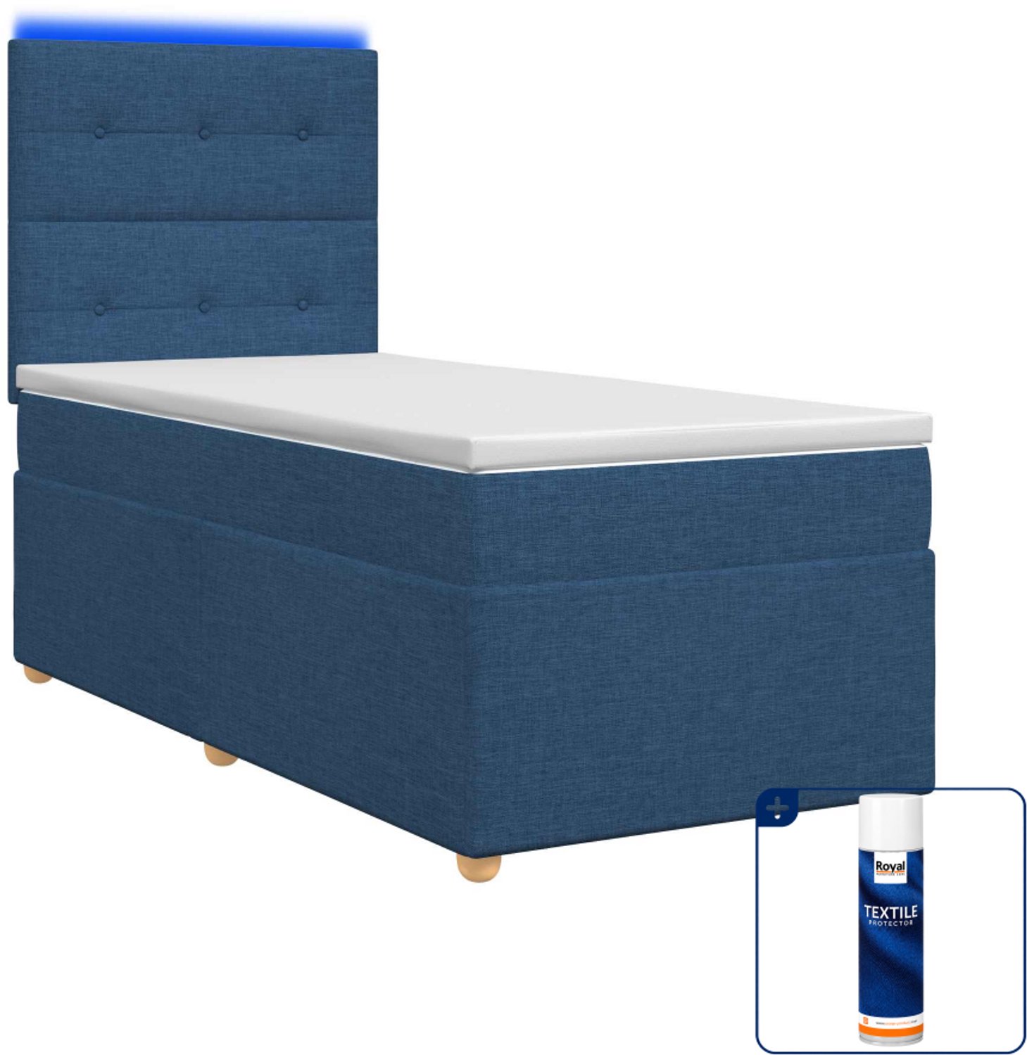 vidaXL boxspringbed - 90 x 200 cm - blauw - Inclusief textielbeschermer 500 ml