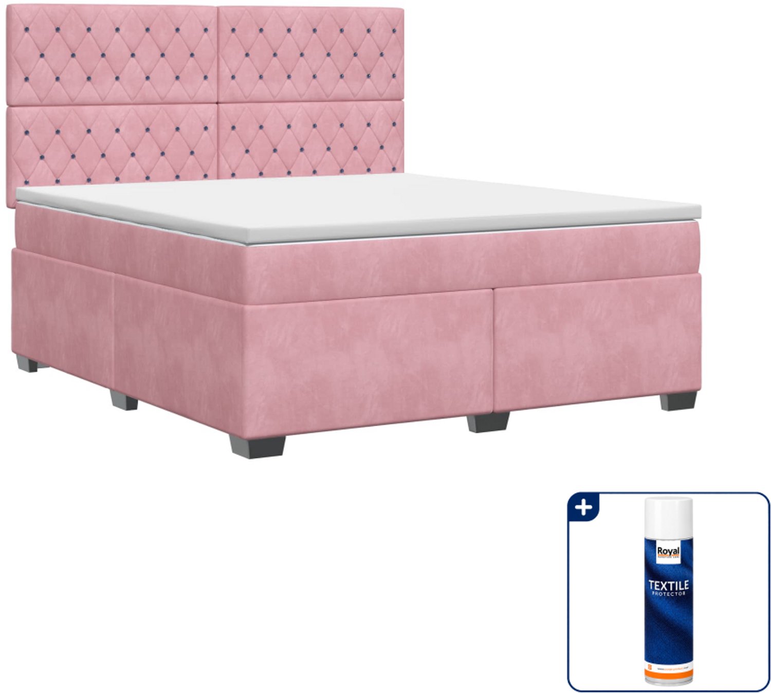 vidaXL Boxspringbed Queensize - 160 x 200 cm - fluweel - roze - Inclusief textielbeschermer 500 ml