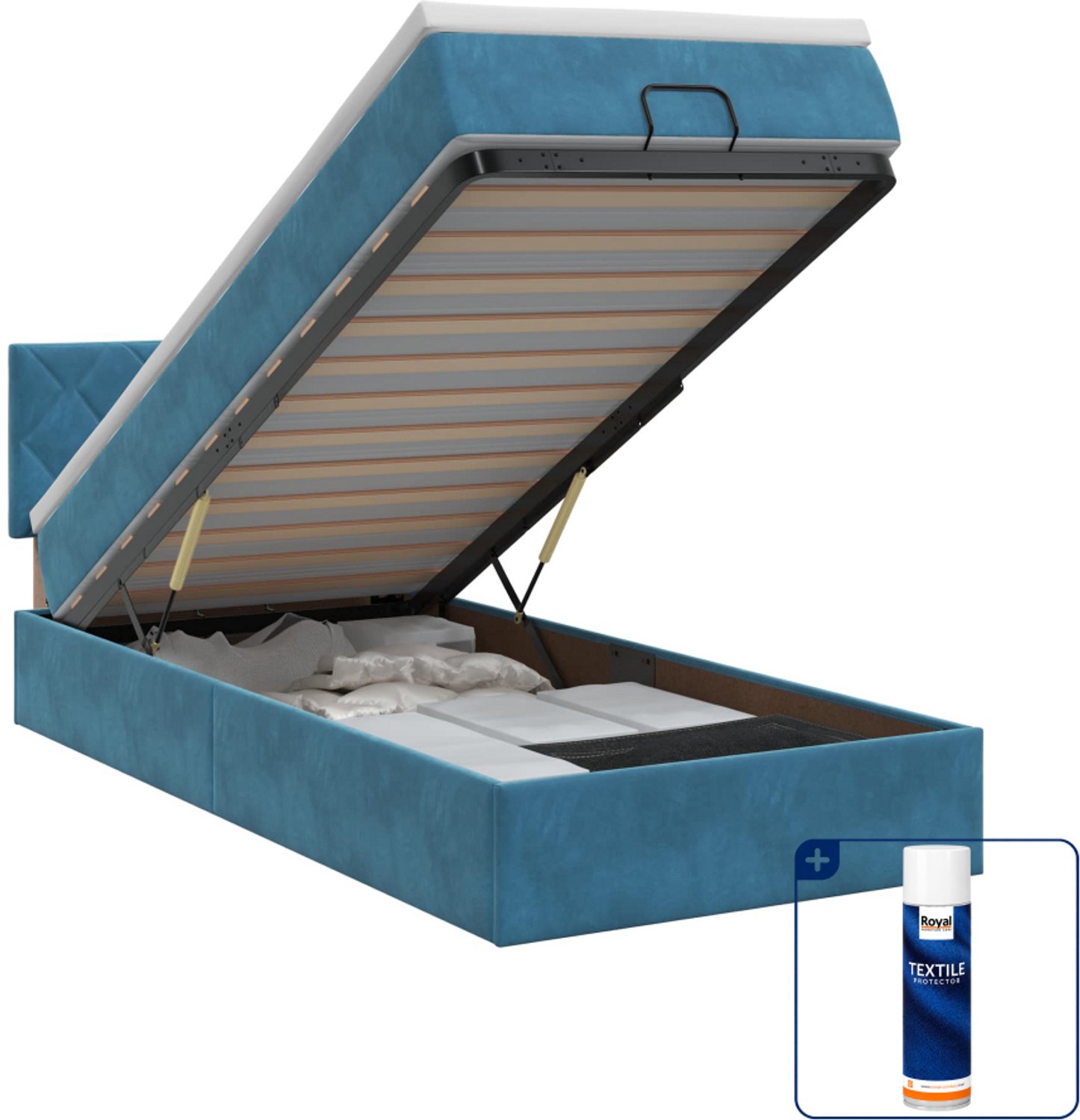 vidaXL Ottoman bed met matras - 100 x 200 cm - fluweel - donkerblauw - Inclusief textielbeschermer 500 ml