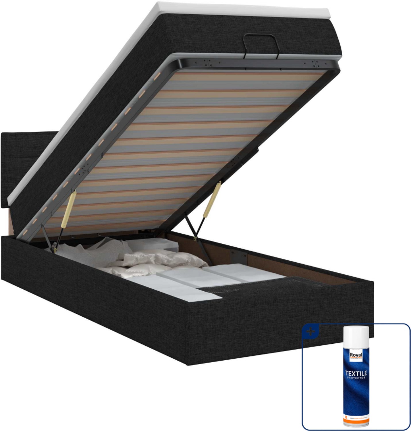 vidaXL ottoman bed met matras - 80 x 200 cm - stof - zwart - Inclusief textielbeschermer 500 ml