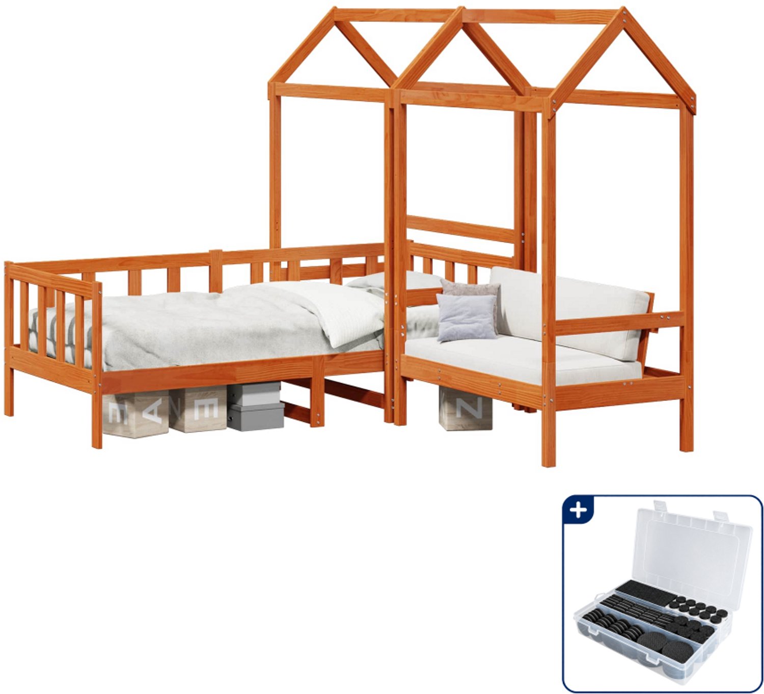 vidaXL dagbed set 3-delig - 80 x 200 cm - massief grenenhout - wasbruin - Inclusief antikrasvilt 177-delig